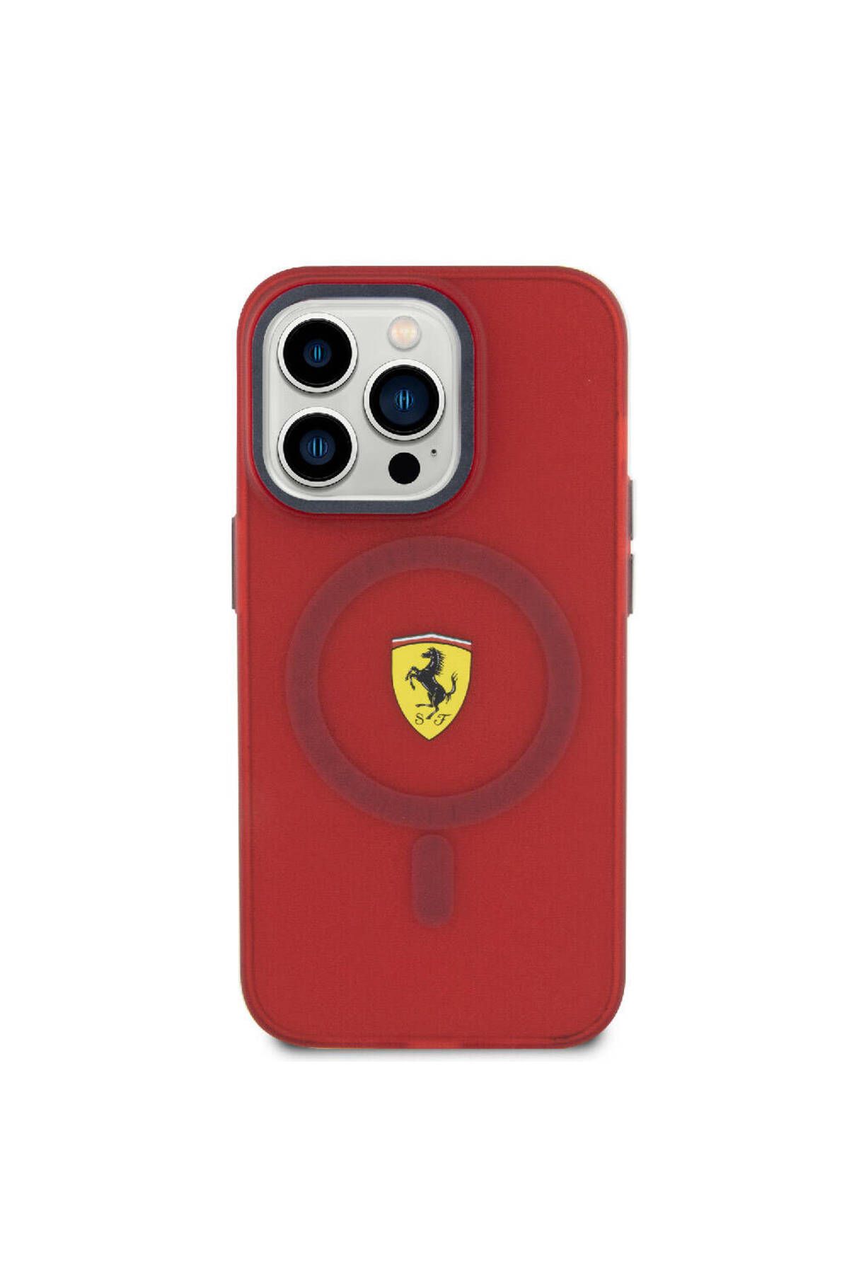 Ferrari iPhone 15 Pro Uyumlu Kılıf Magsafe Şarj Özellikli Kontrast Bumper Kırmızı