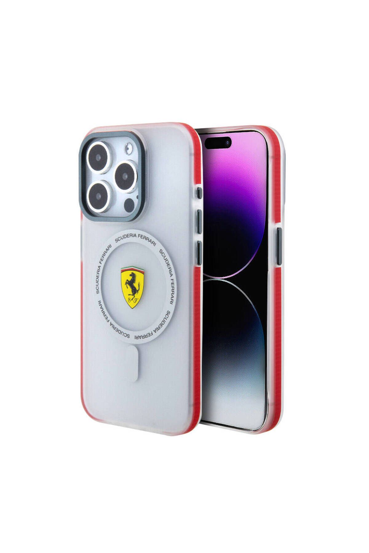Ferrari iPhone 15 Pro Uyumlu Kılıf Ferrari Orj Lisanslı Magsafe Özellikli Kontrast Bumper SF Ring Kırmızı
