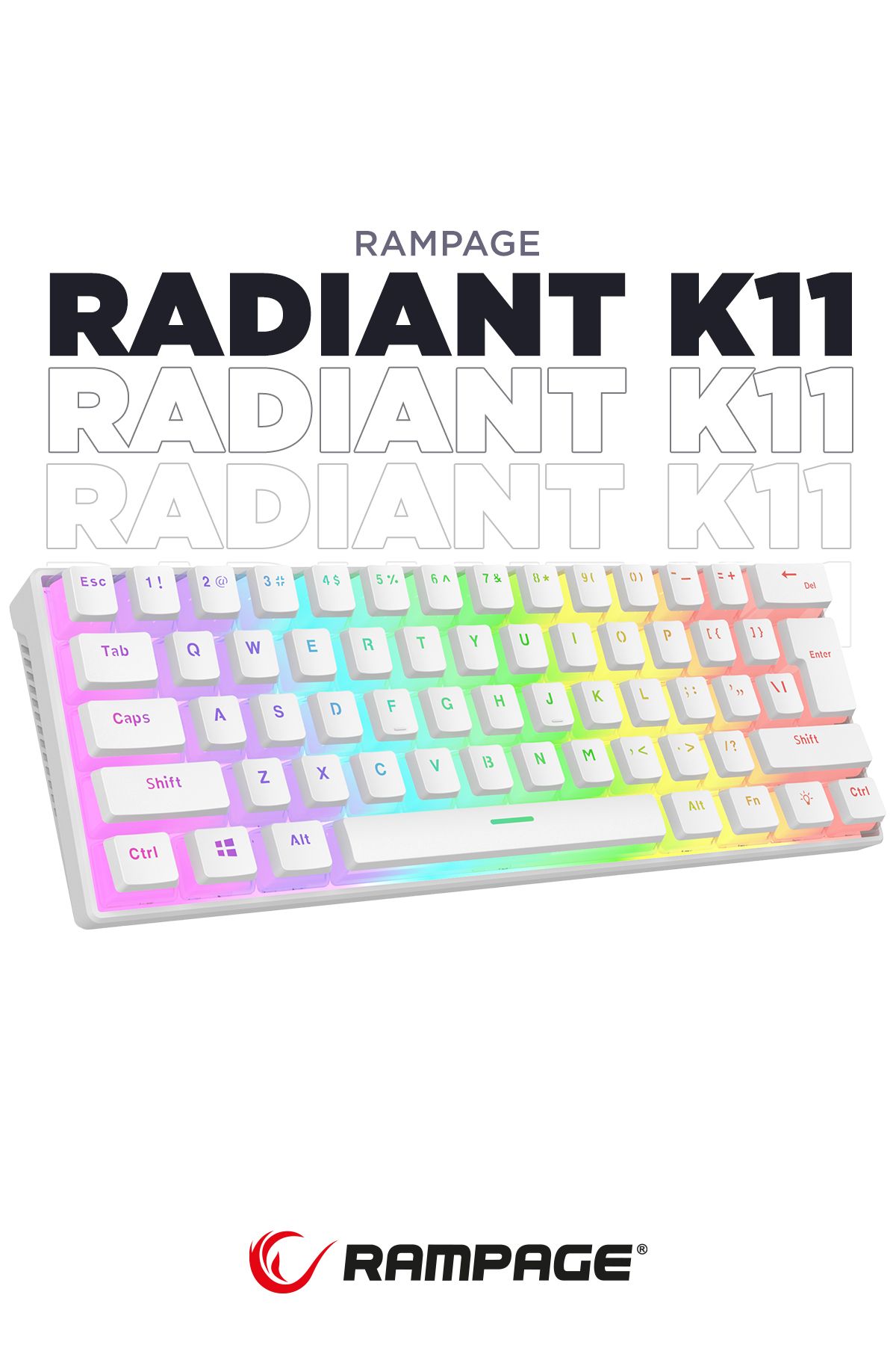 Rampage Radiant K11 Mekanik Klavye Type-c Bağlantı Rgb Puding Tuş Blue Switch Mini Us Gaming Oyuncu Klavye