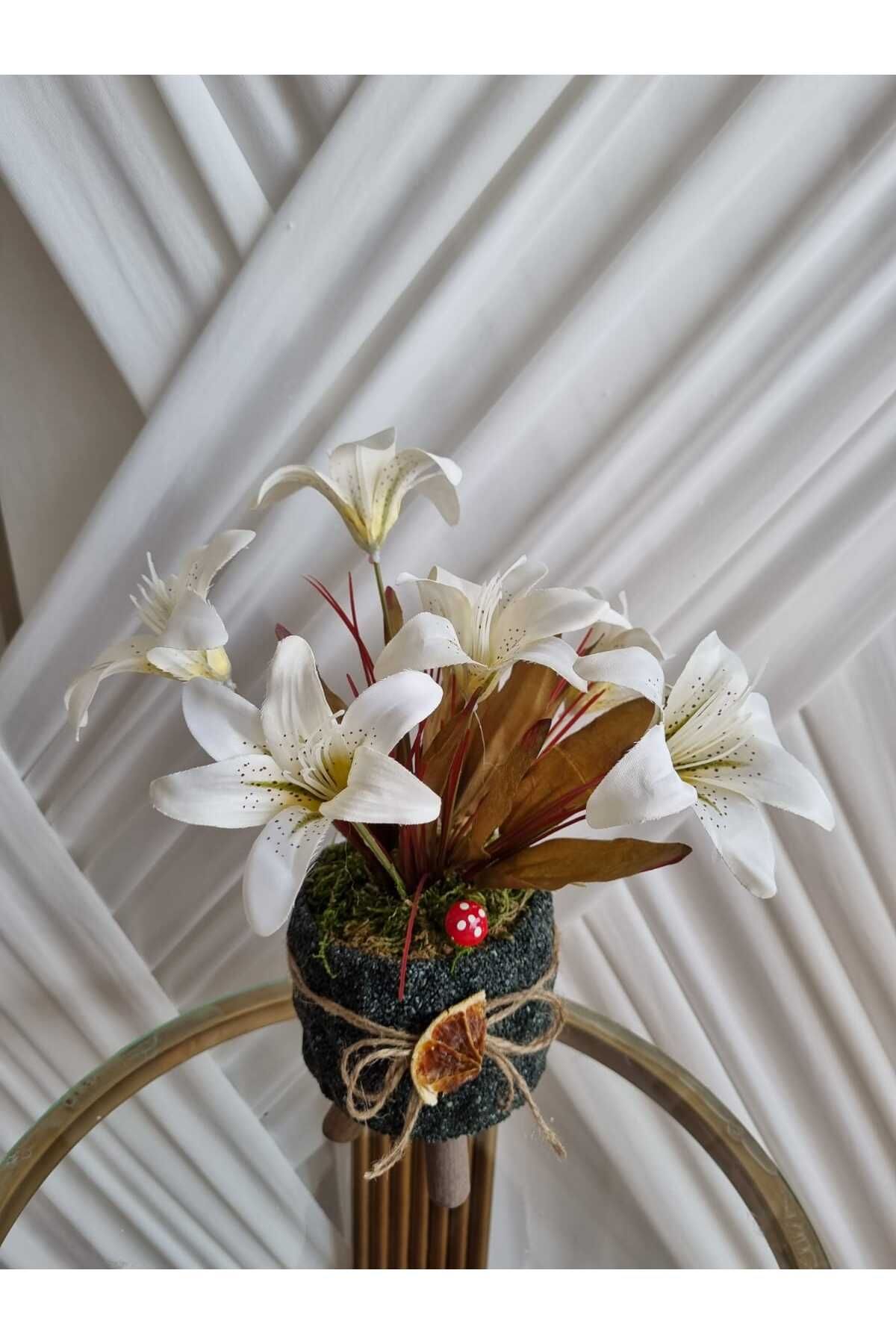 Destina Tasarım Küçük boy Zambak yapay vazolu çiçek/Sevgiliye hediye