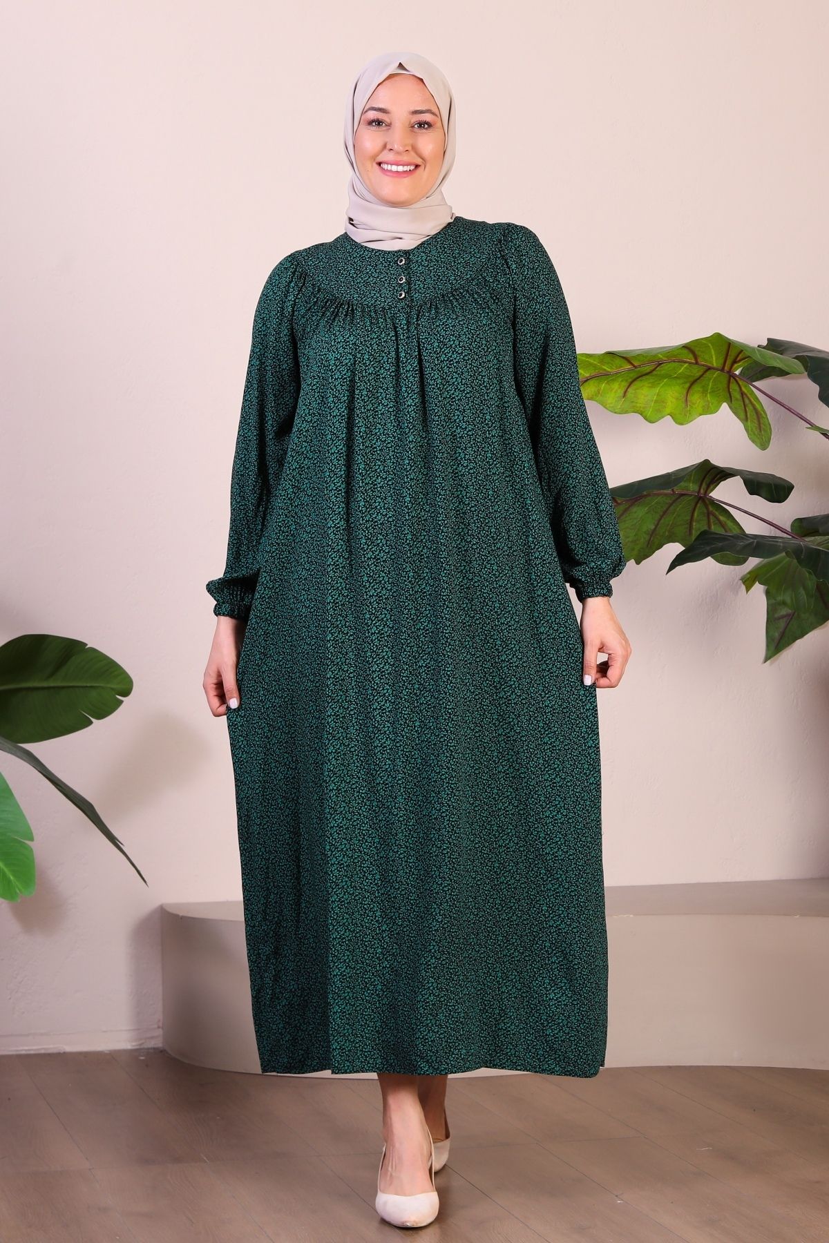 Ferace Uzun Anne Giyim Buyuk Beden Kadin Tesettur Elbise Yeşil
