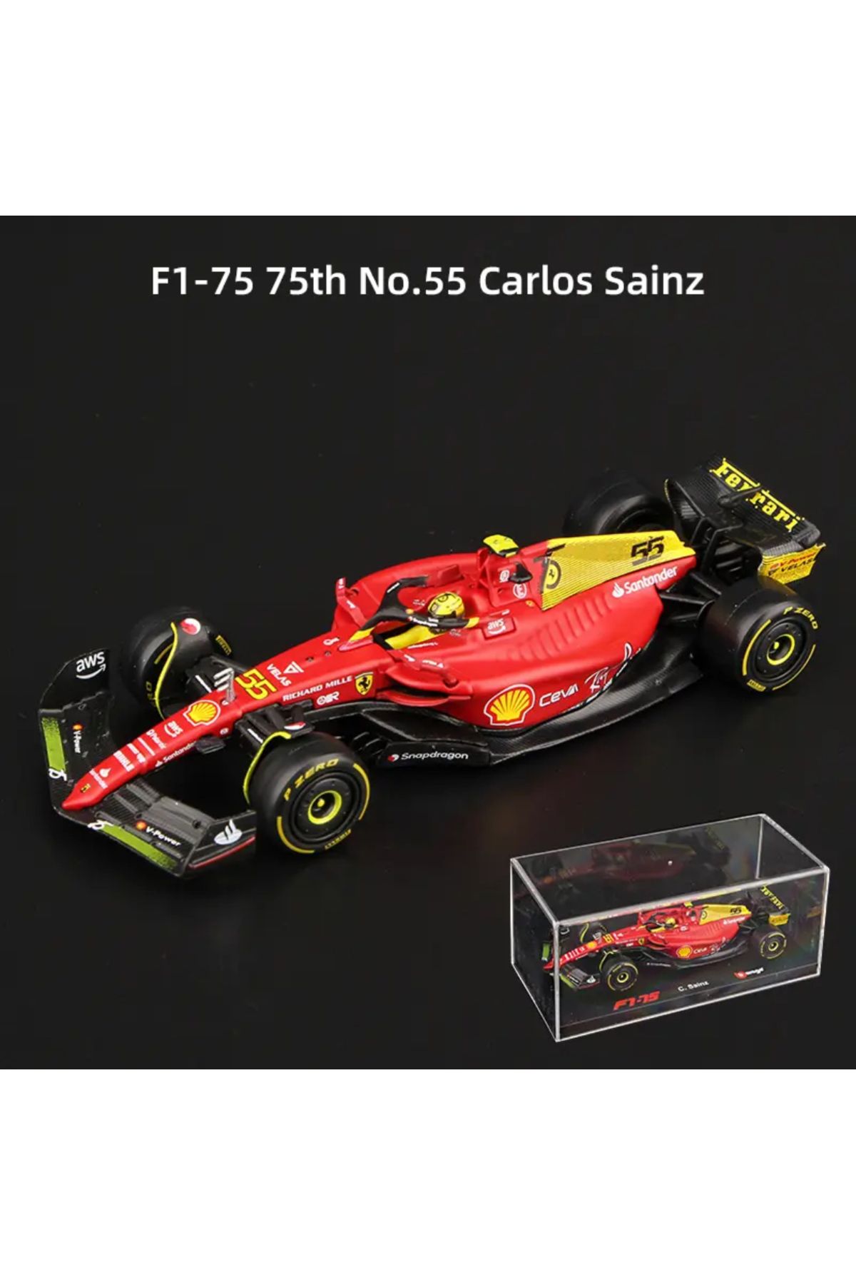 Burago BBURAGO 1:43 Ferrari F1-75 #55 Carlos Sainz Formula 1 Pilotlu Standlı