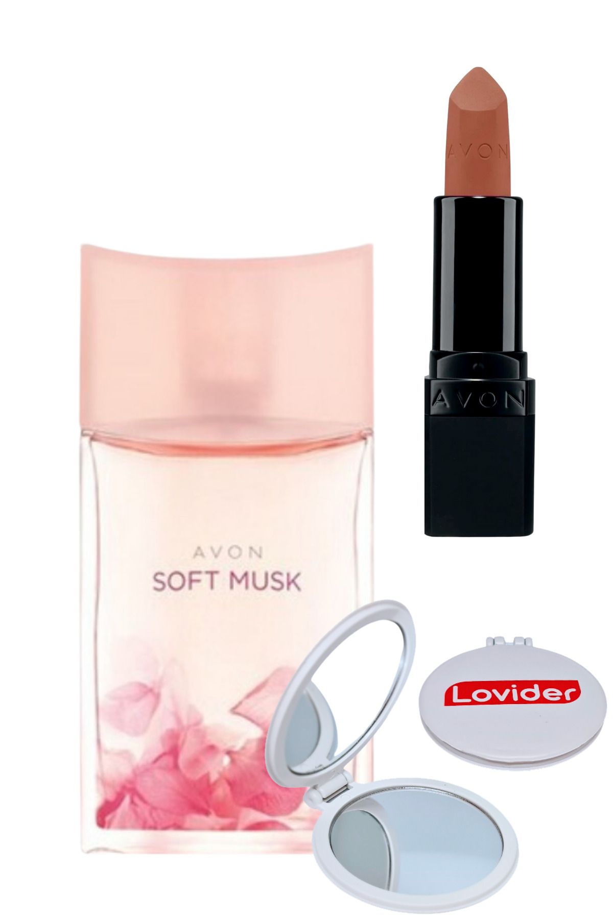 Avon Soft Musk Kadın Parfüm EDT 50ml + Ultra Mat Ruj Marvellous Mocha + Lovider Cep Aynası Hediye