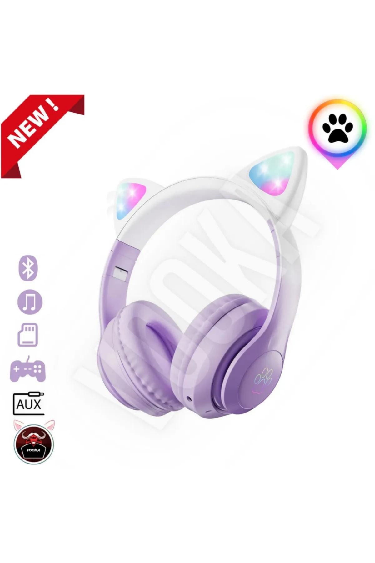 VOOKA Toygo Kedi Kulaklık 5.0 Akıllı Rgb Led Detaylı Bluetooth Kablosuz Kulaklık Çocuk Yeni
