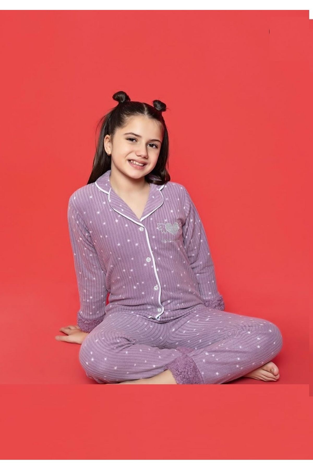 Tarık Kız Çocuk BOYDAN DÜĞMELİ Kışlık Polar Pijama Takımı