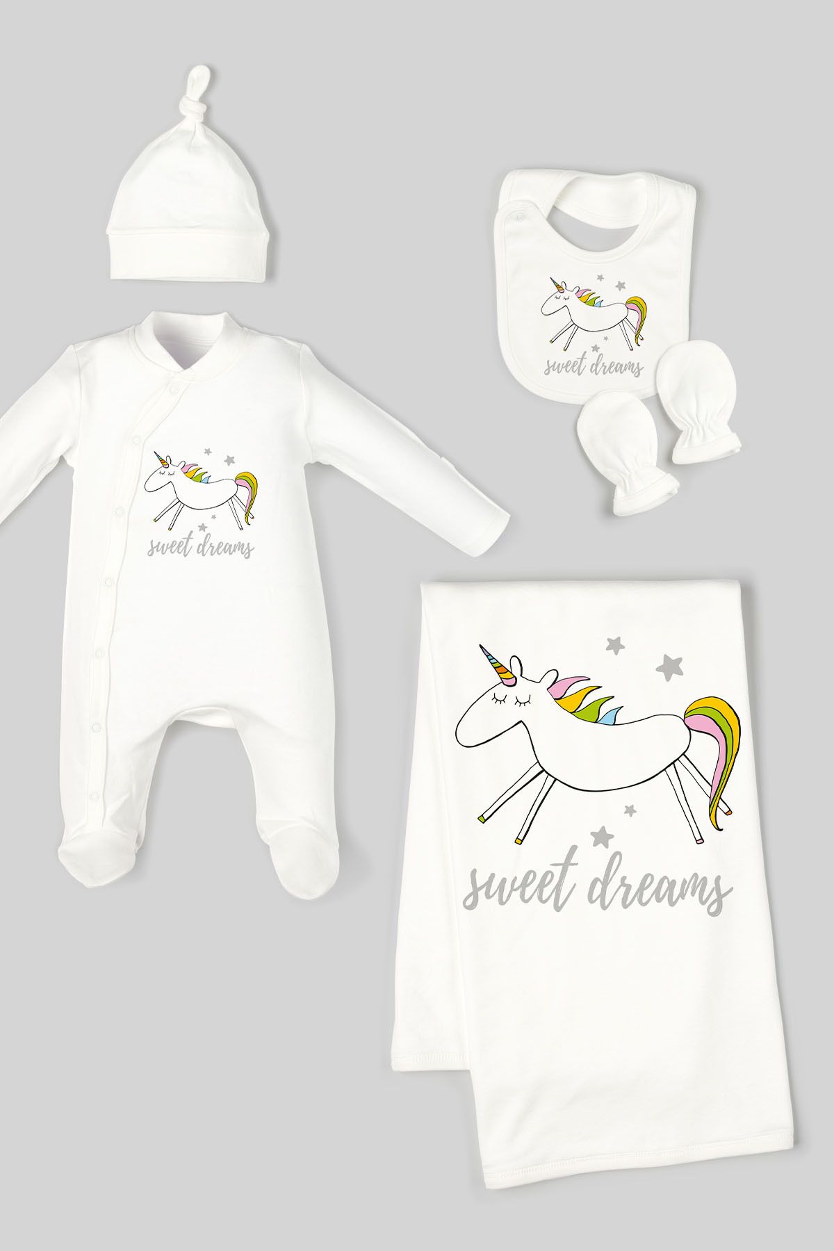 Tuğba Kuğu Organik 5'li Interlok Hastane Çıkışı - Pure Baby Serisi - Koşan Unicorn