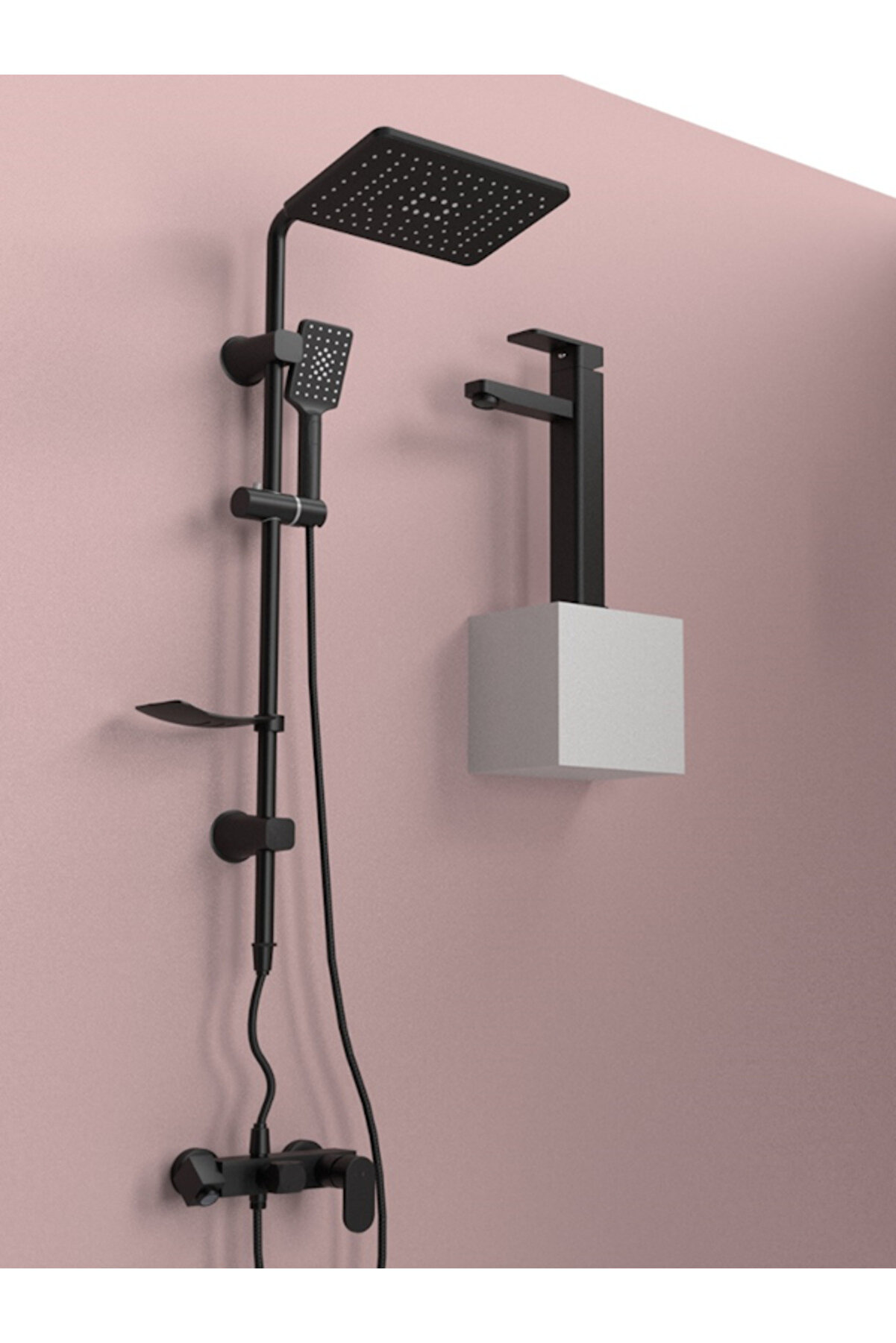 FAWER Faucet & Shower Siyah Çanak Lavabo&banyo Bataryası &fawer Siyah Robot Duş Seti - 604b3