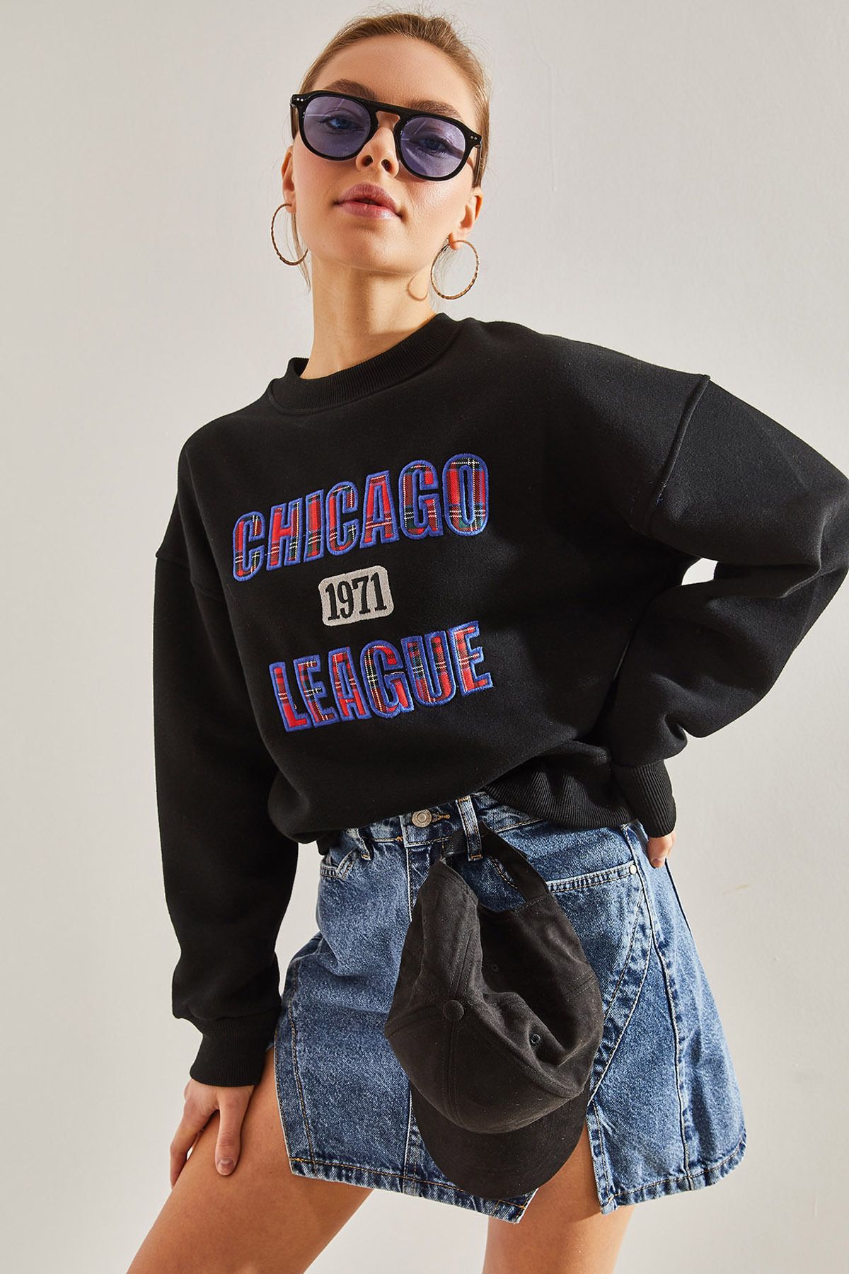 Bianco Lucci Kadın Chicago Baskılı Üç İplik Şardonlu Sweatshirt