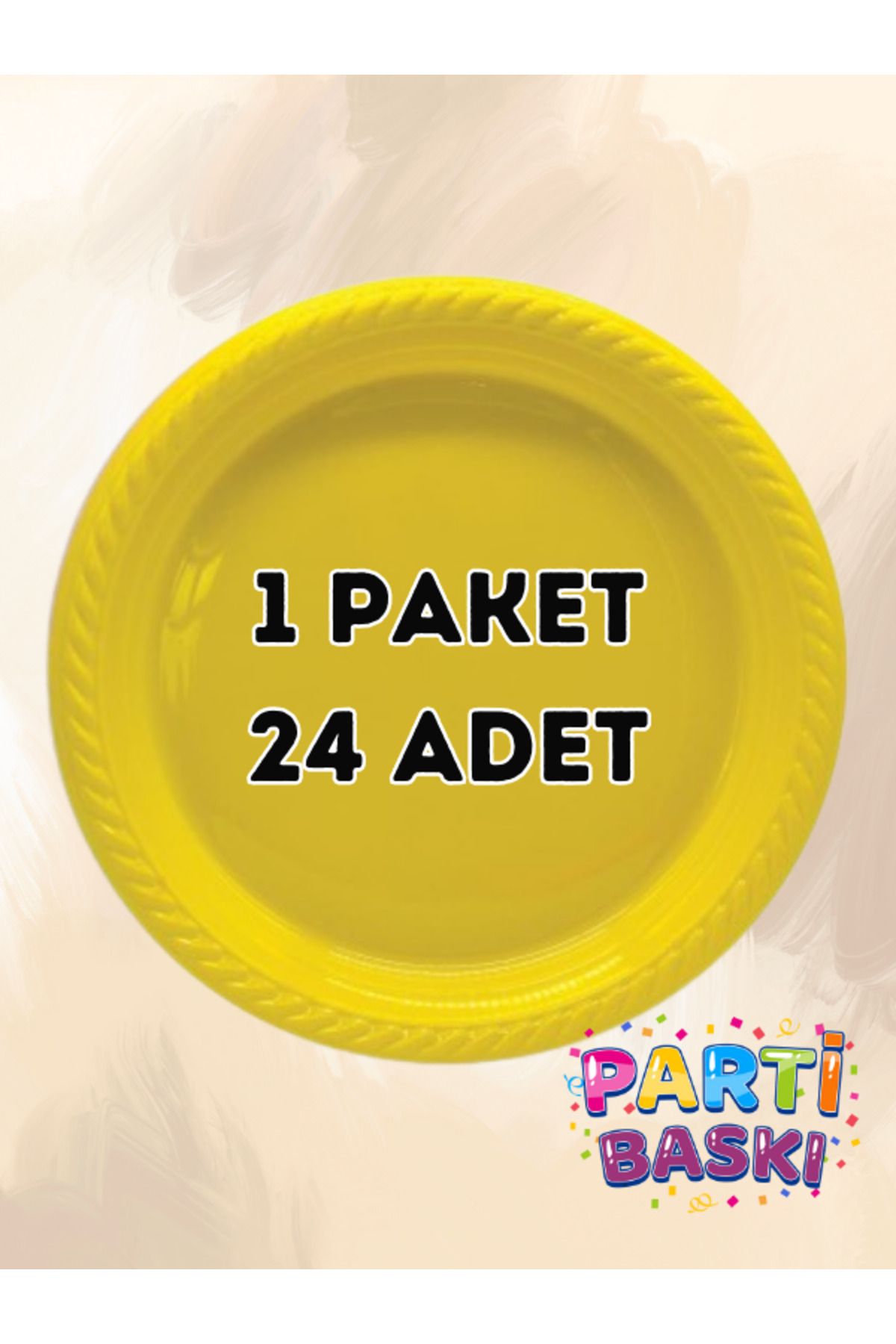 partibaskı 1 Paket 24 Adet Sarı Plastik Tabak - Doğum Günü Parti Tabağı