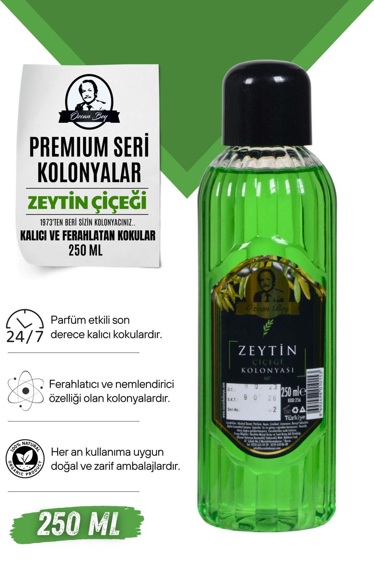 Özcan Kolonya Kozmetik Premium Seri Ferahlatıcı Ve Parfümlü Ekstra Kalıcı Zeytin Çiçeği Kolonyası 250ml