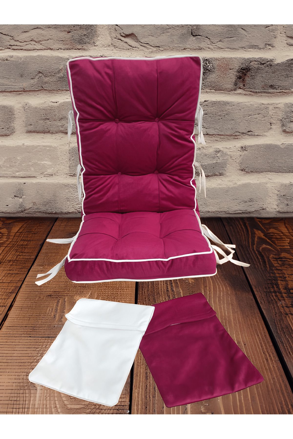 Mobildeco Lüx Sallanan Sandalye Minderi Çift Renkli Çift Cepli BORDO-KREM (47LİK)