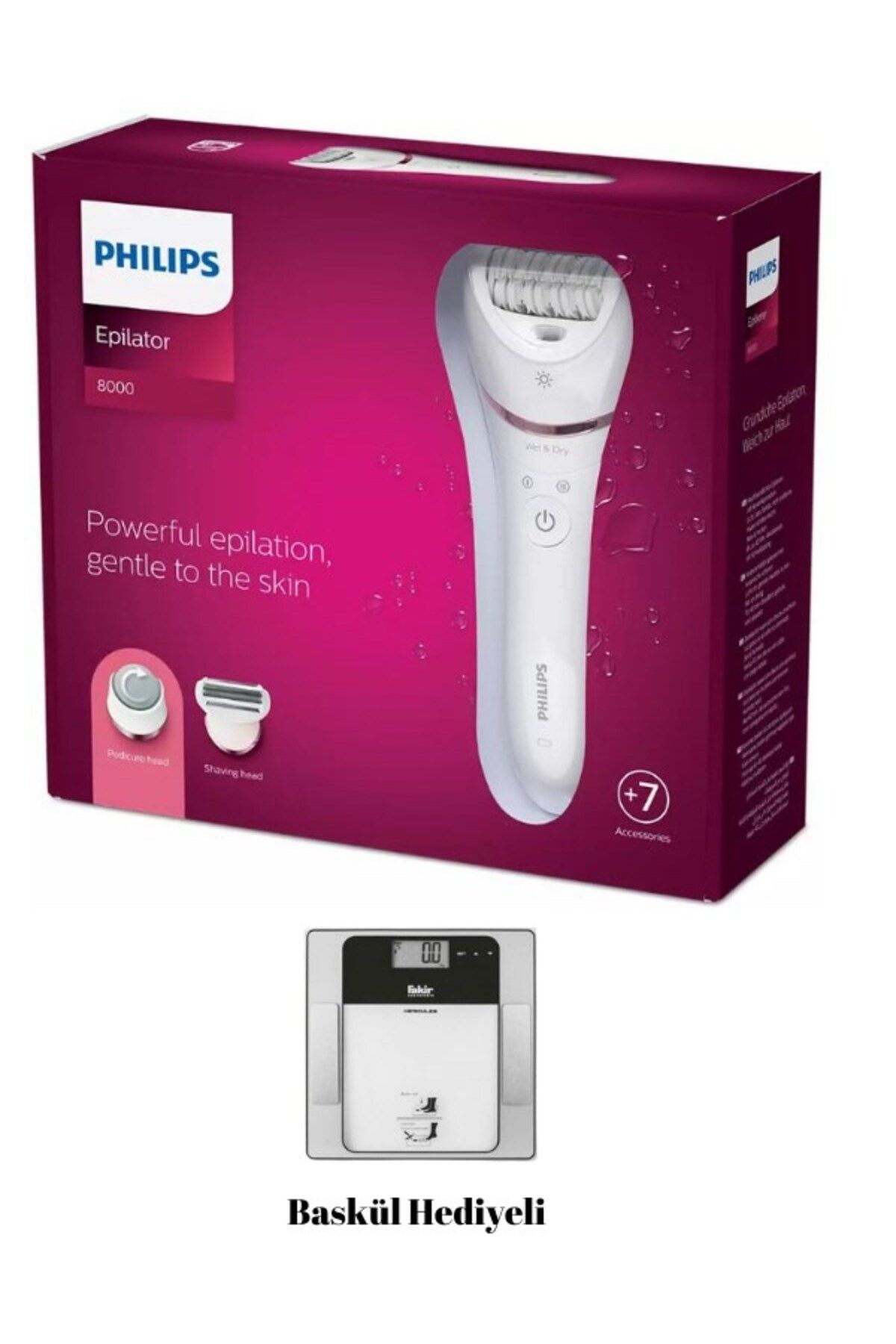 Philips 8000 Serisi Islak Kuru Epilatör, Tıraş Başlığı, Ayak Törpüsü, Hassas Bölge Başlığı, Baskül H
