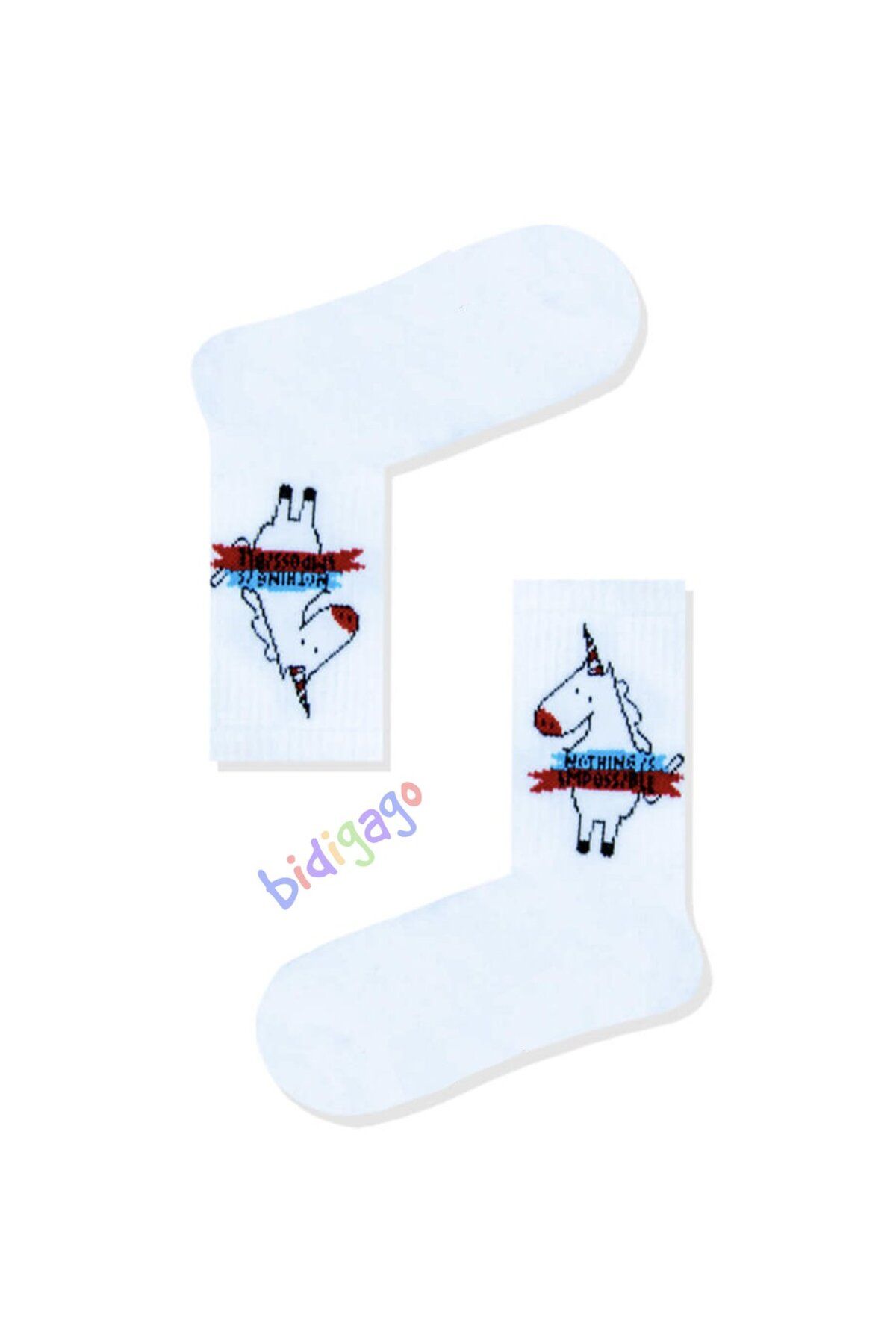 Bidigago Unicorn Desenli Beyaz Kolej Çorap