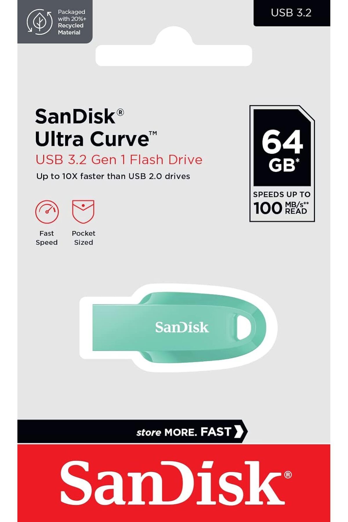 Sandisk Ultra Curve USB 3.2 64GB 100MB/s R Yeşil