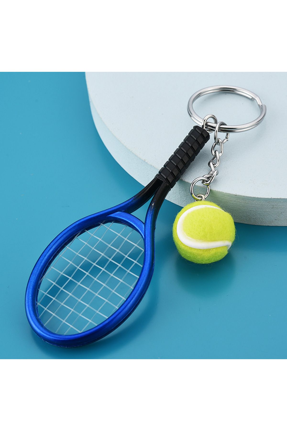 AYCANSTORE Tenis Raketi ve Tenis Topu Anahtarlık (Mavi)
