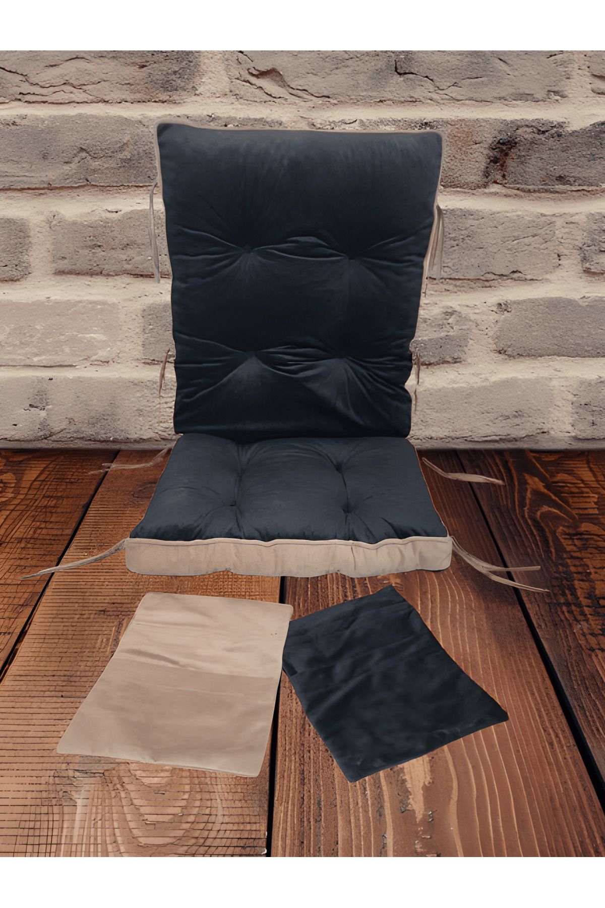 Mobildeco Lüx Sallanan Sandalye Minderi Çift Renkli Çift Cepli Siyah 52 lik