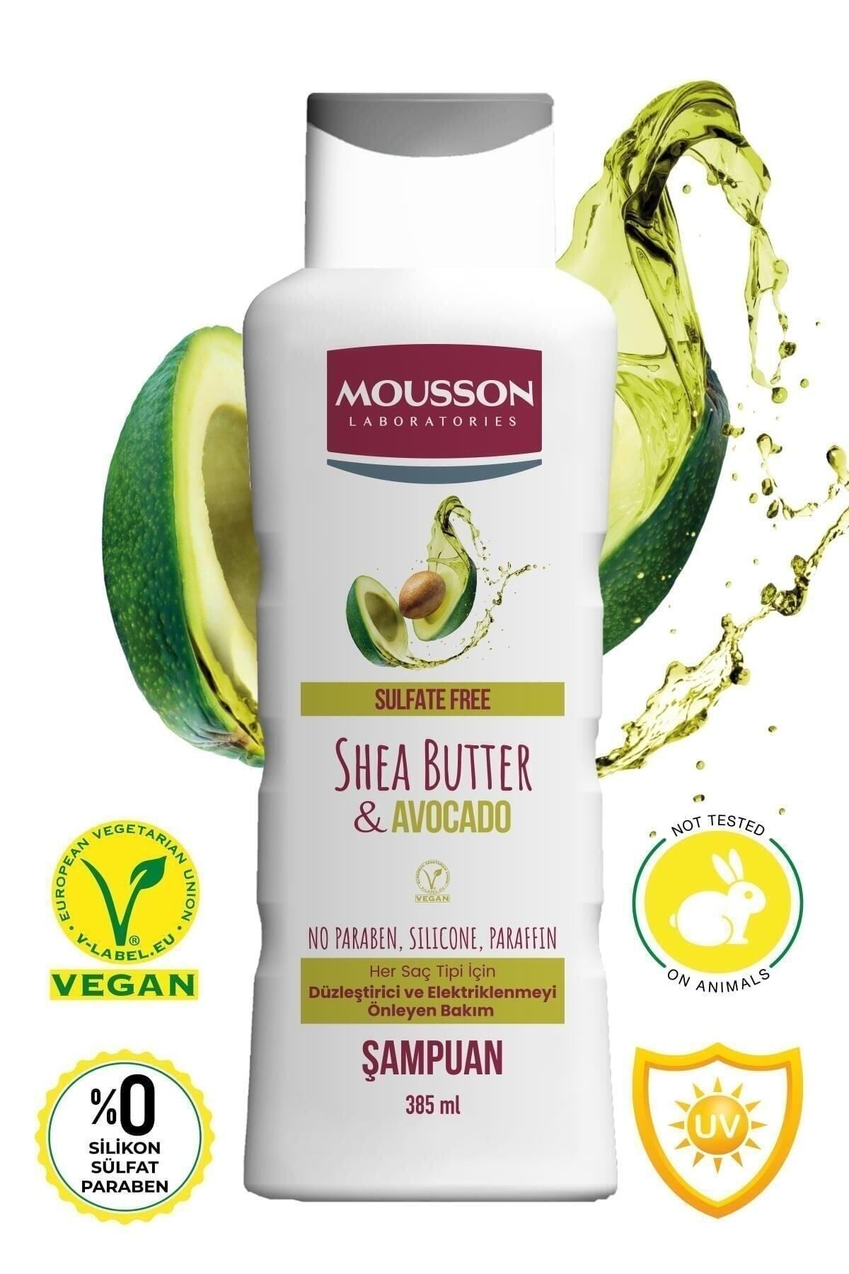 Mousson Shea Yağı & Avokado İçeren Duzleştirici ve Elektriklenmeyi Önleyen Sülfatsız Şampuan 385 ml