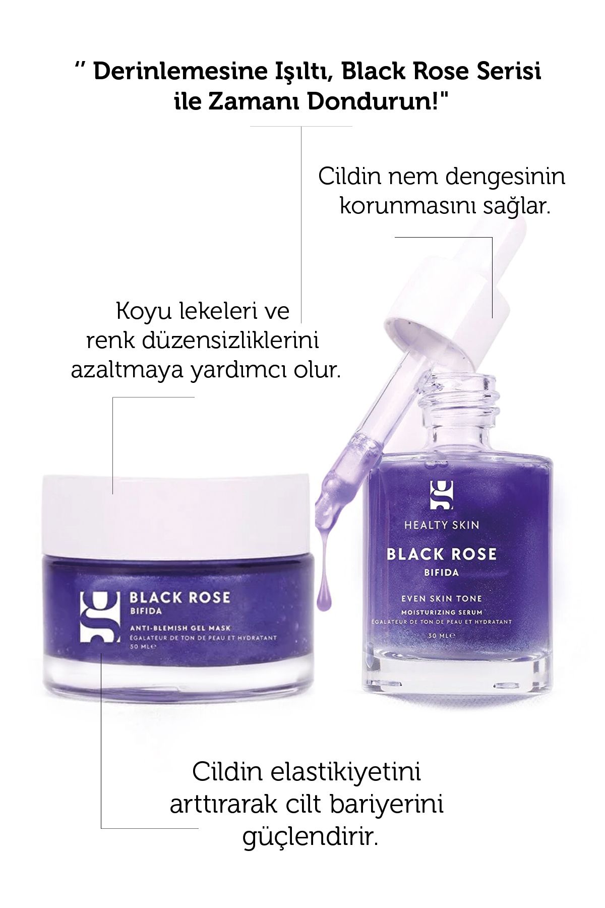 GLOUR Black Rose Anti Blemish Jel & Even Skin Ton Eşitleyici Serum İkili Set
