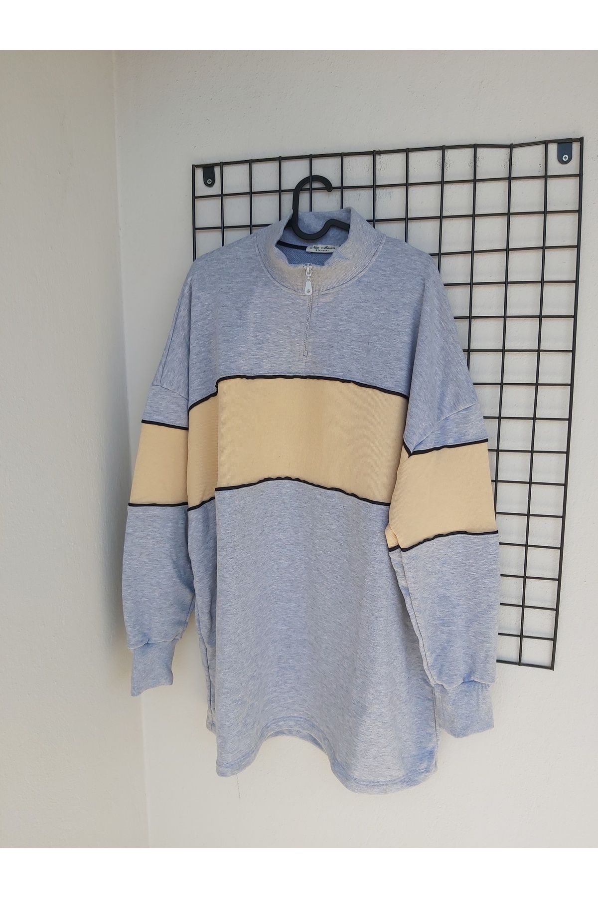 BBbutik Gri Oversize Fermuar Detaylı Sweatshirt