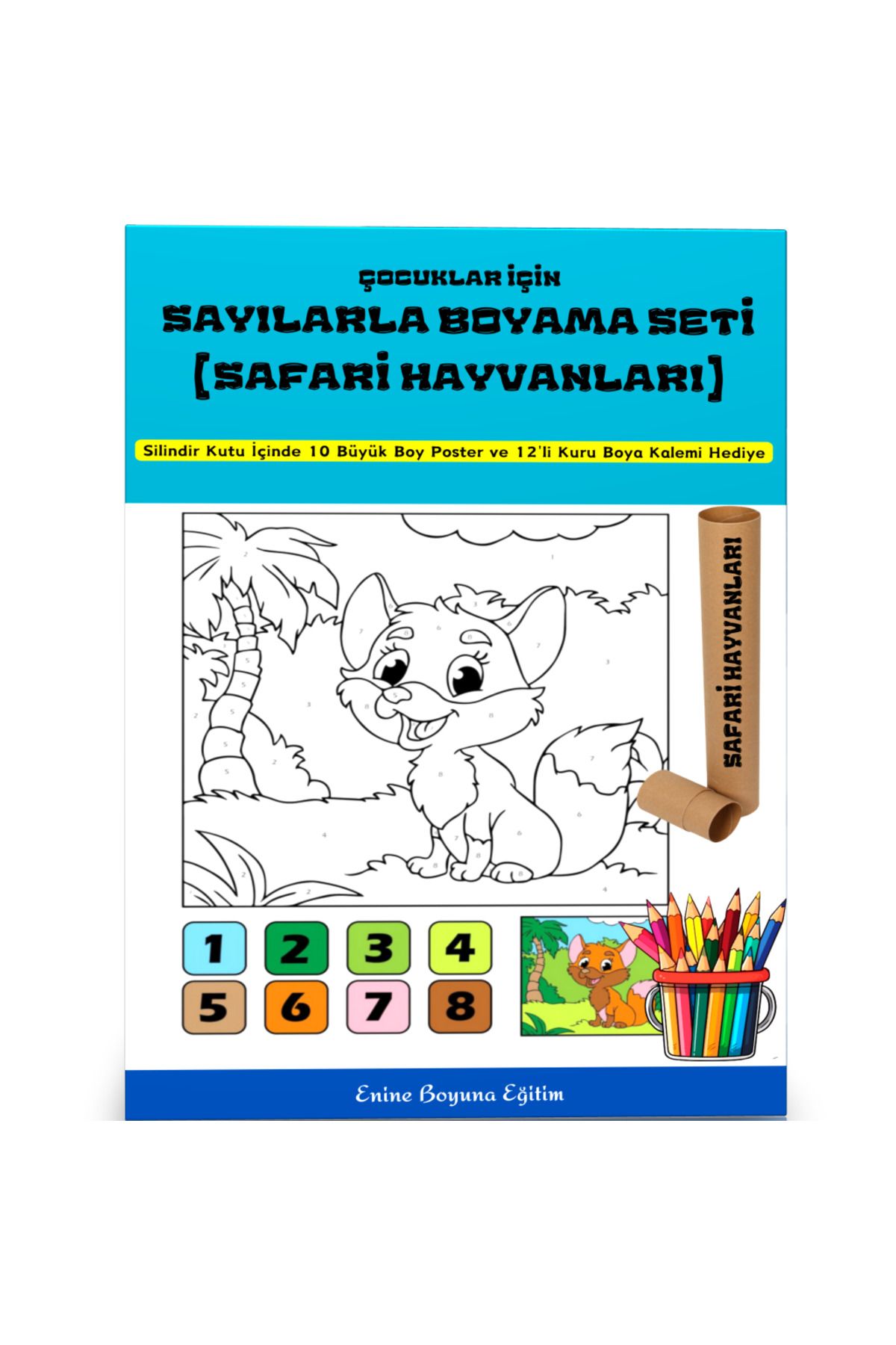 Enine Boyuna Eğitim Çocuklar İçin Sayılarla Boyama Seti (Safari Hayvanlar)