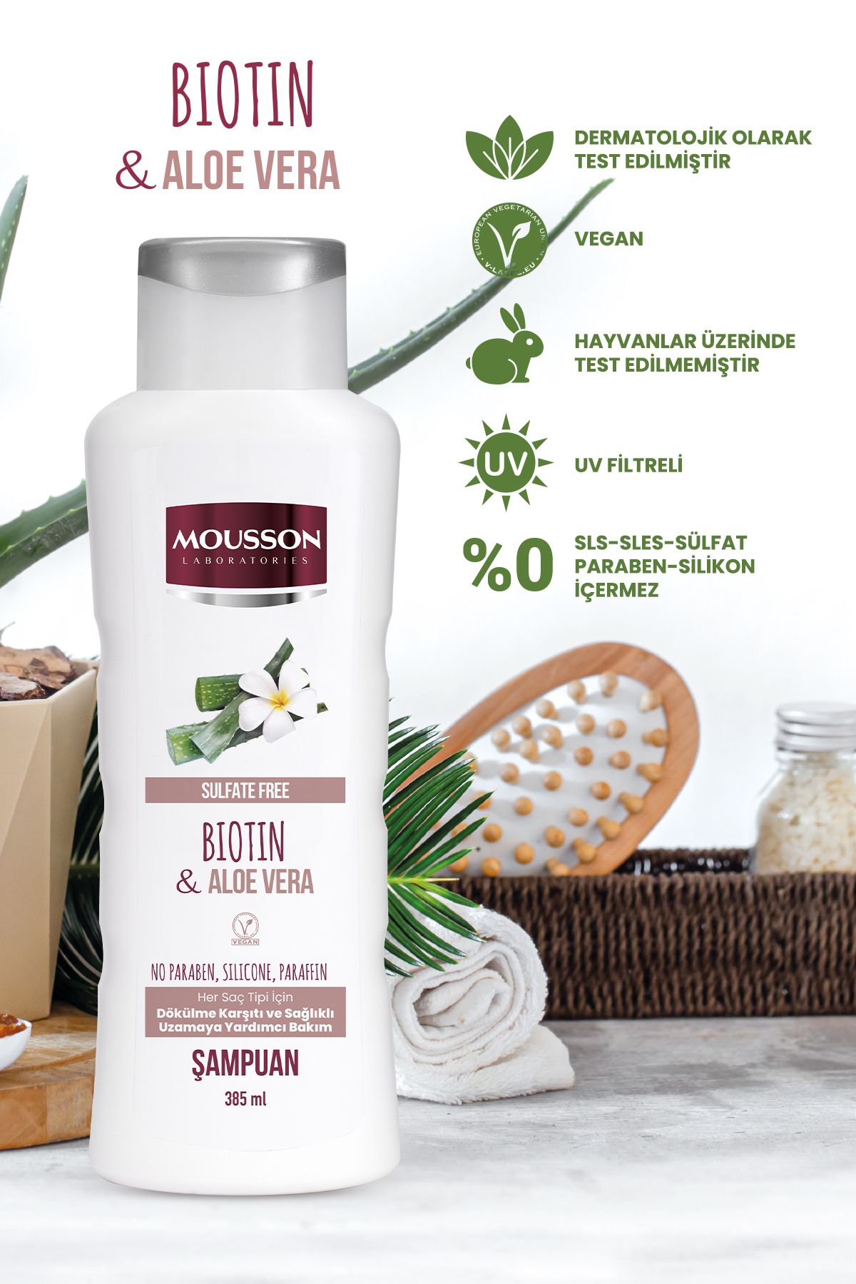 Mousson Biotin Ve Aloe Vera Içeren Dökulme Karşıtı Ve Uzamaya Yardımcı Sülfatsız Şampuan 385 ml