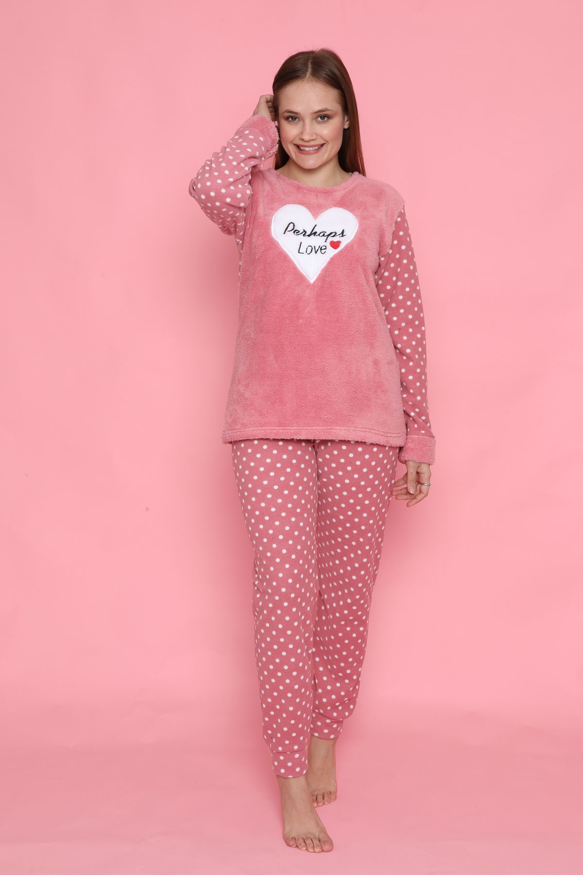Genel Markalar Pembe Wellsoft Kalın Kışlık Kadın Pijama Takımı