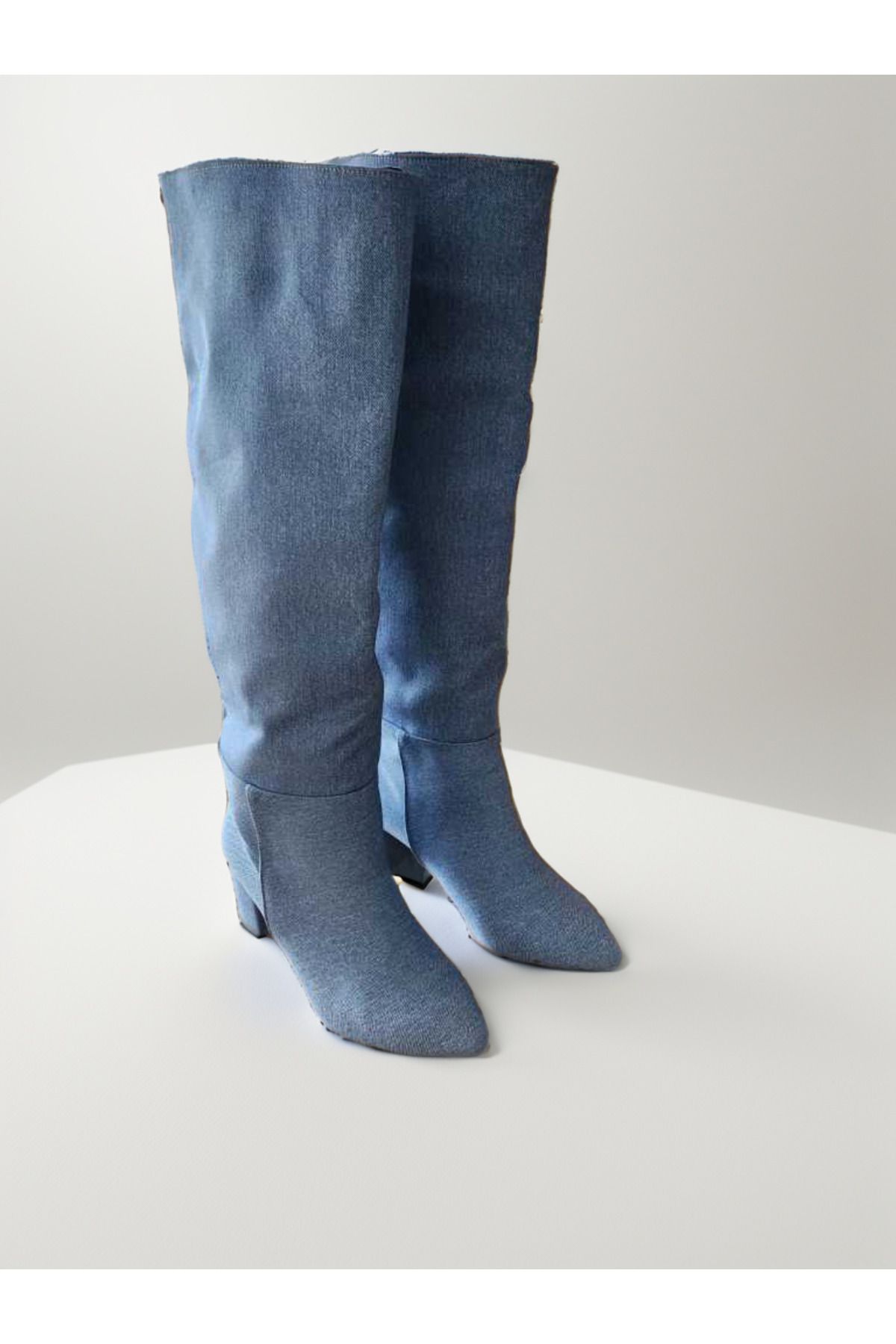 INCENTIVE Kadın Mavi Denim Topuklu Çizme
