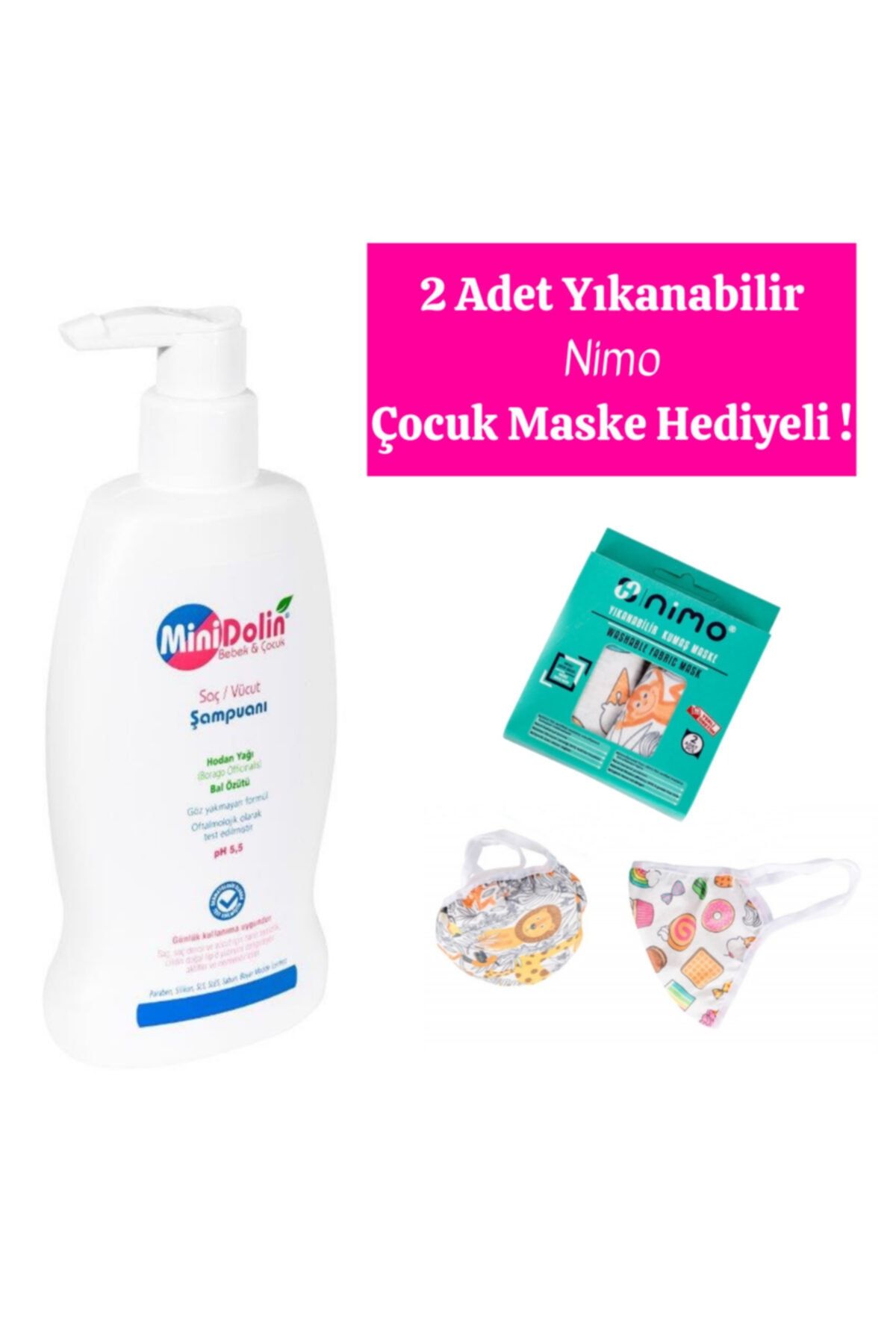 Genel Markalar Minidolin Bebek & Çocuk Saç Ve Vücut Şampuanı 250 Ml + Yıkanabilir Çocuk Maskesi Hediyeli