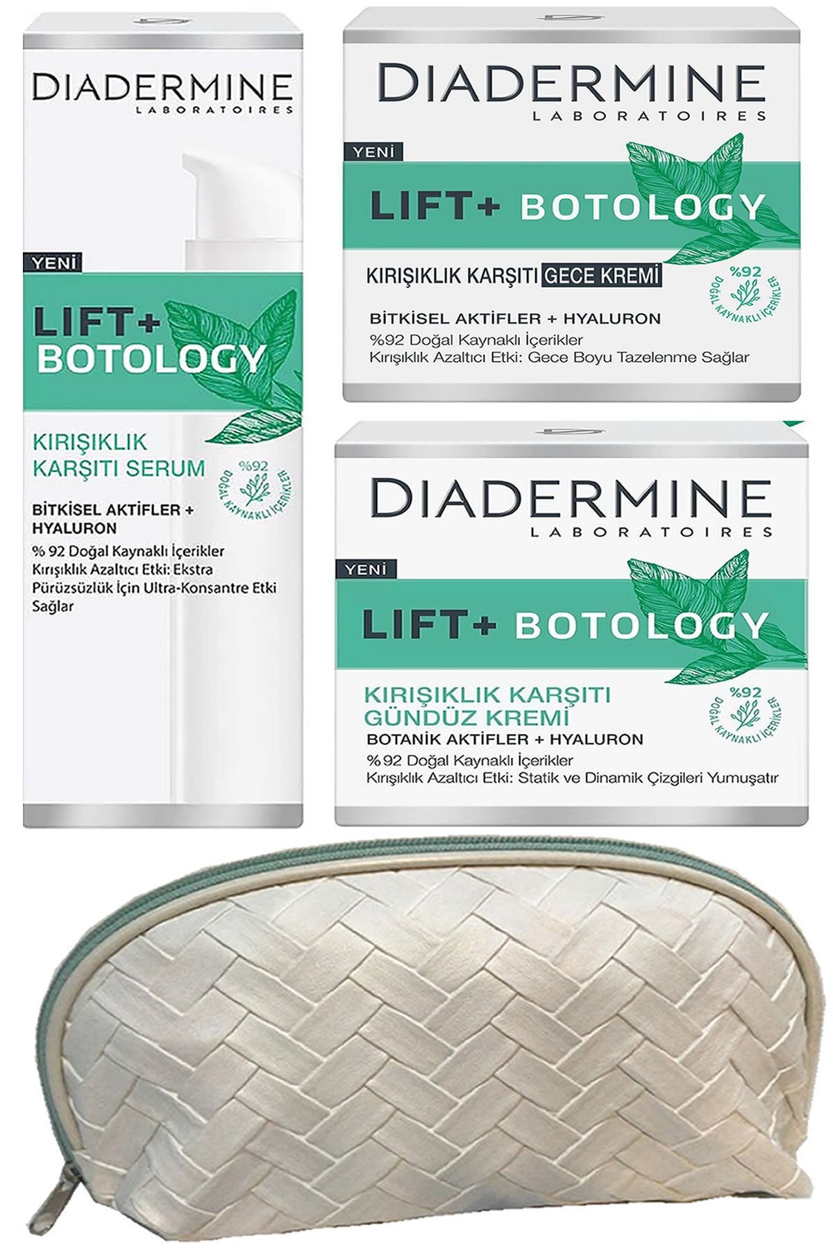 Diadermine Lift+ Botology Kırışık Karşıtı Gündüz + Gece Kremi + Serum + çanta