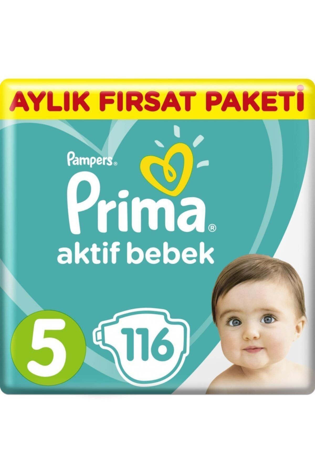 Prima Bebek Bezi Aktif Bebek 5 Beden Aylık Fırsat Paketi 116 Adet.