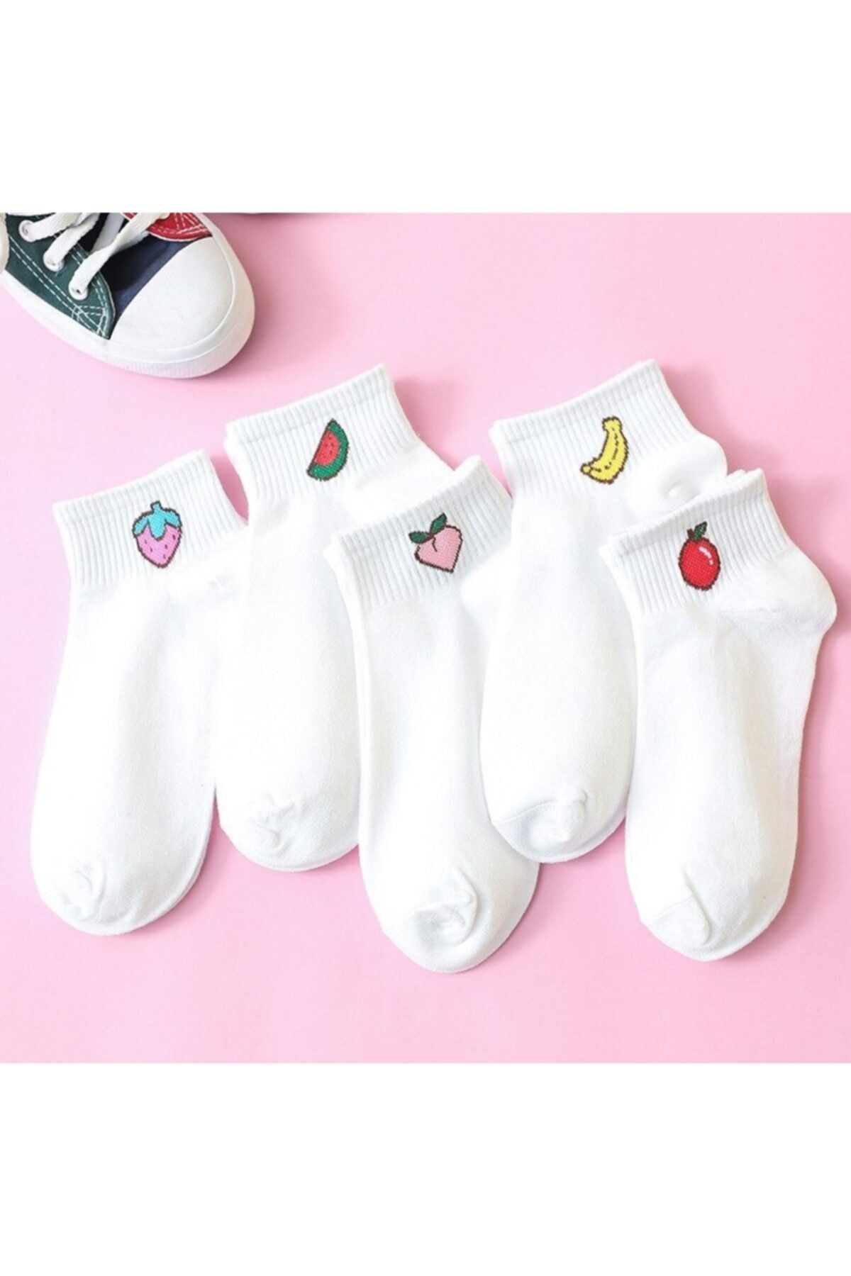 çorapmanya 5 Çift Meyve Desenli Kadın Yarım Konç Çorap