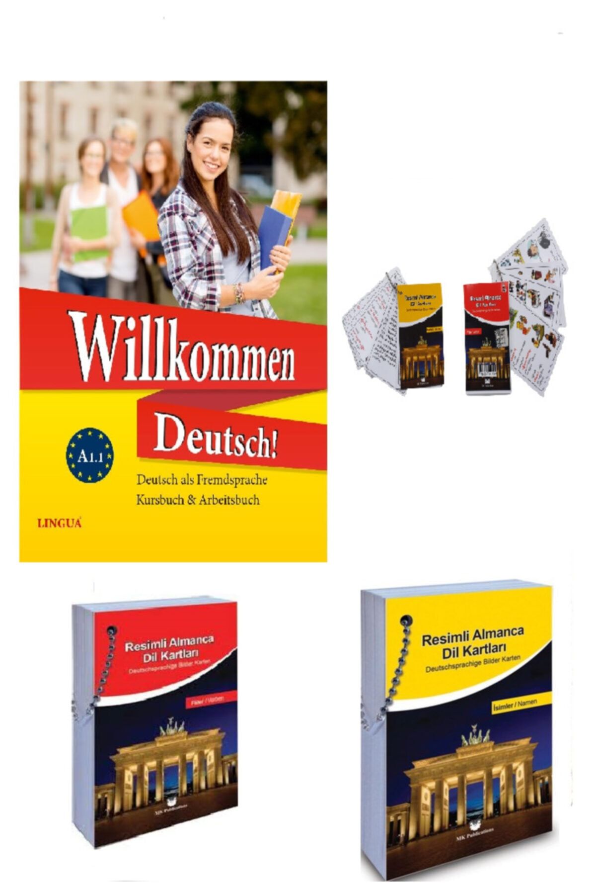 Lingua Yayınevi Willkommen Deutsch A 1.1 Almanca Öğrenme Kitabı + Alm. Görsel Kelime Kartı Seti