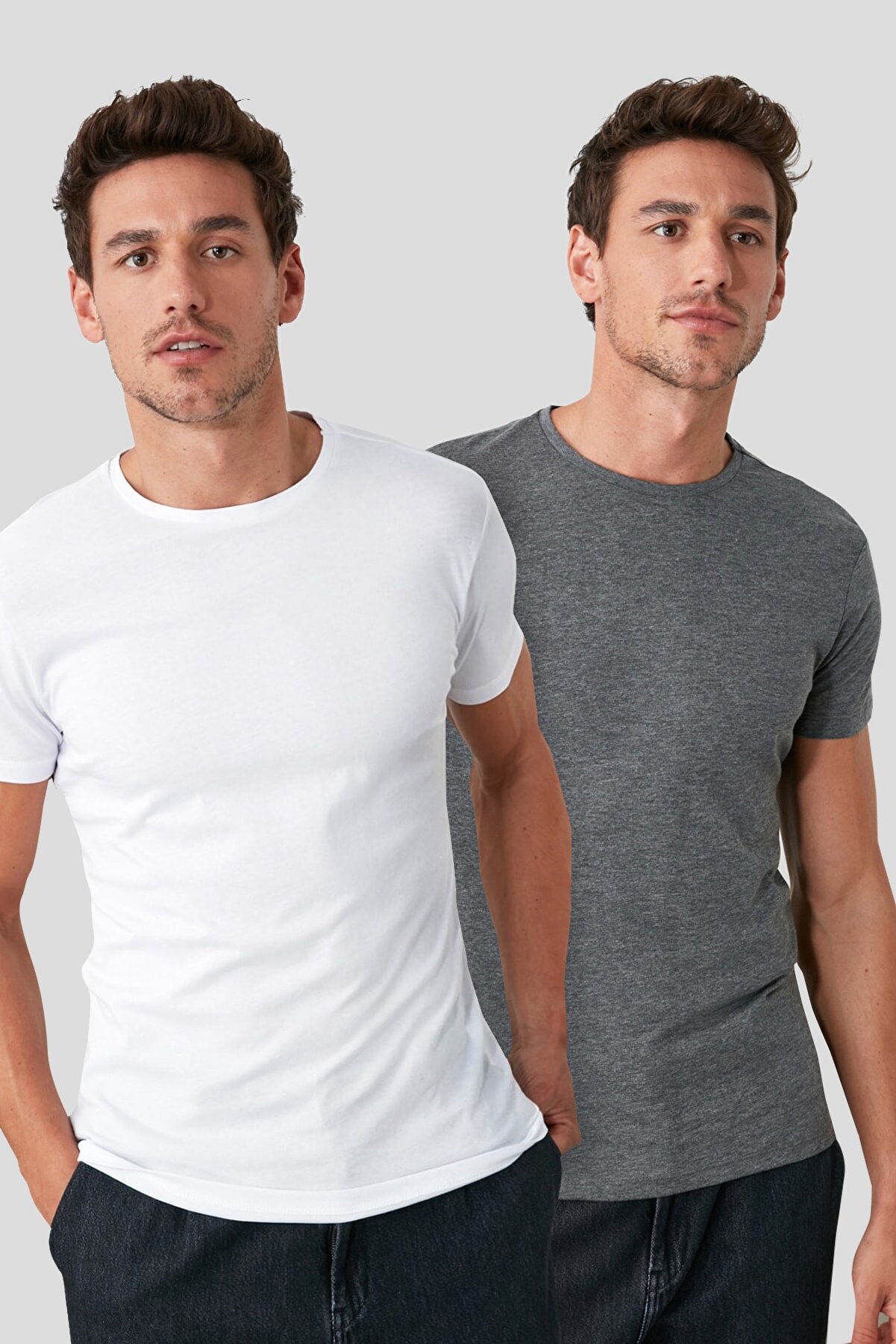 TRENDYOL MAN Çok Renkli Erkek 2'li Basic Paket Slim Fit T-Shirt TMNSS19BO0076