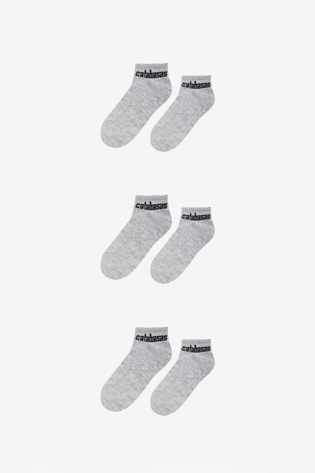 BOSHETTI Unisex Yıkamalı Premium Sloganlı Gri 3'lü Paket Bilekte Örme Çorap