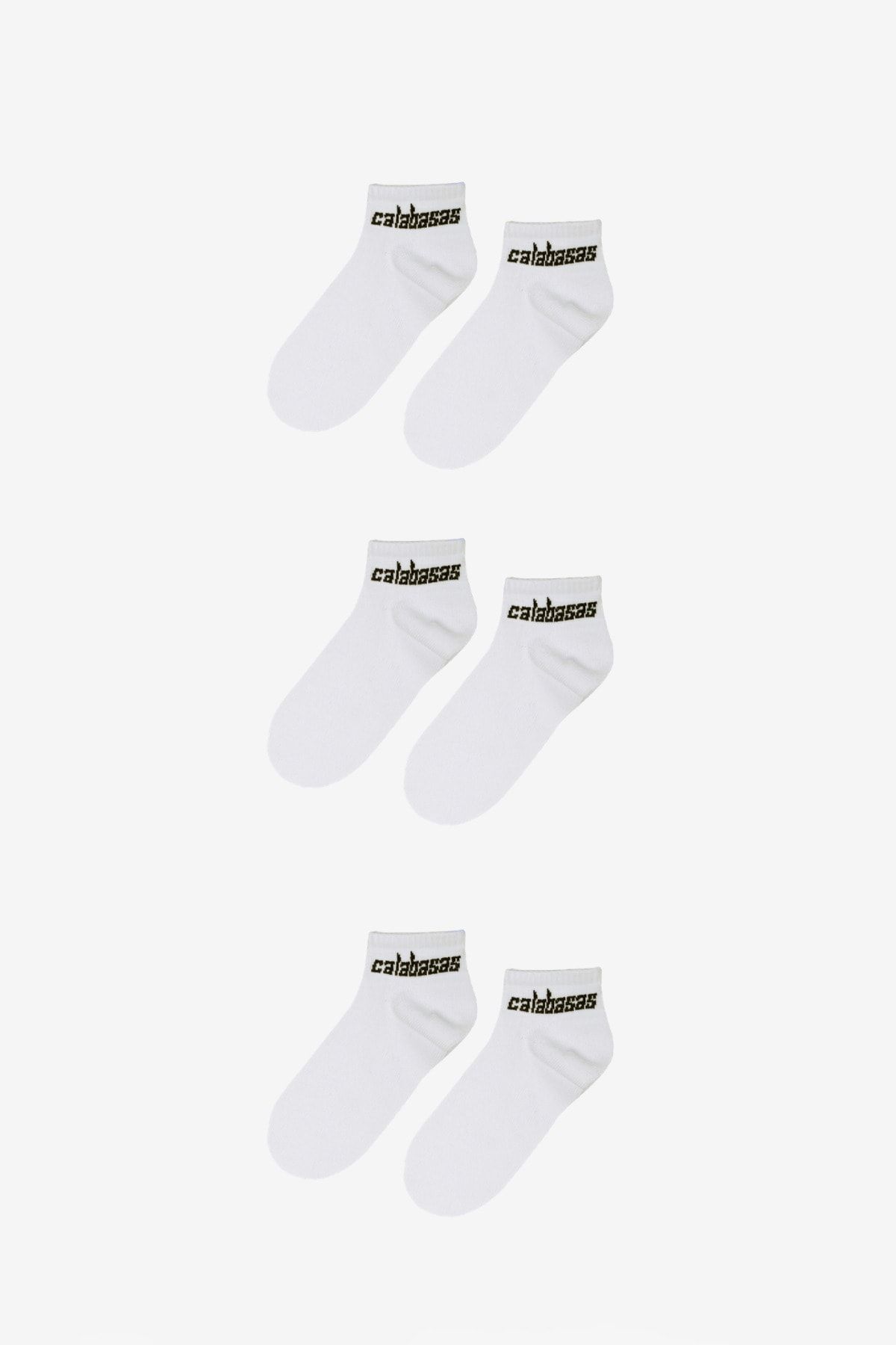 BOSHETTI Unisex Yıkamalı Premium Sloganlı Beyaz 3'lü Paket Bilekte Örme Çorap