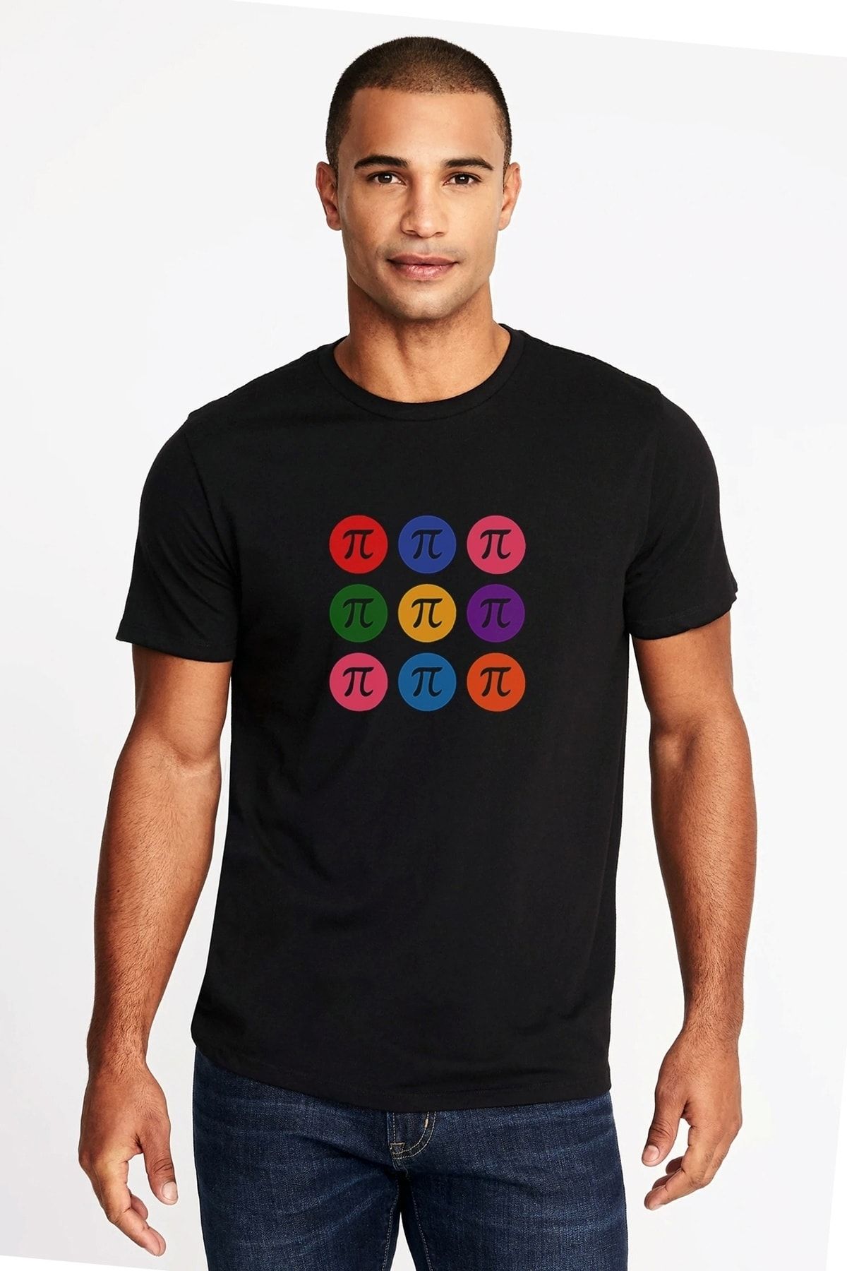 QIVI 14 Mart Dünya Pi Günü Dj Baskılı Siyah Erkek Örme Tshirt T-shirt Tişört T Shirt