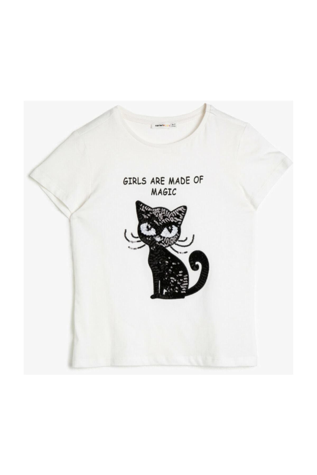 Koton Ekru Kız Çocuk T-Shirt 0YKG17021GK