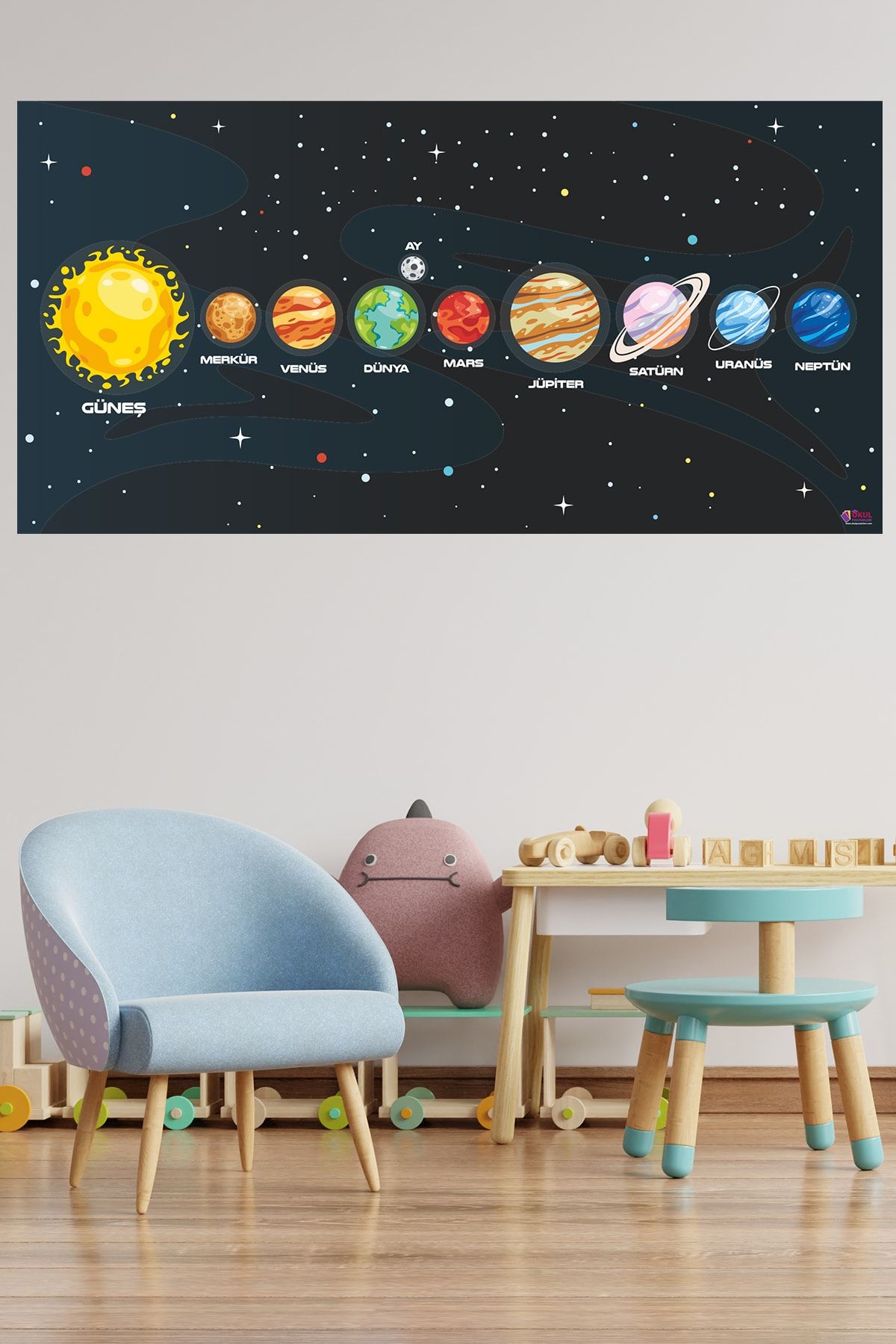okul posterleri Sevimli Güneş Sistemi & Gezegenlerı Türkçe Stickerı