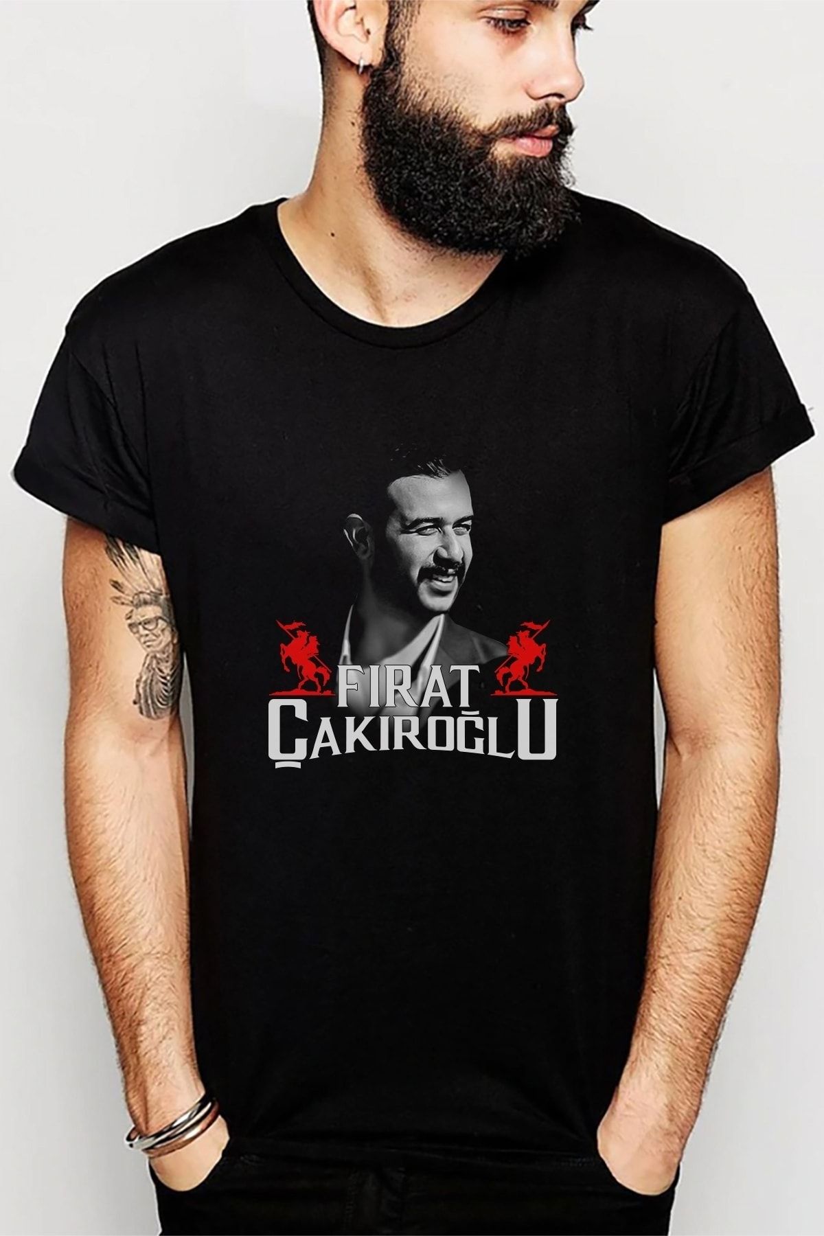 QIVI Firat Çakiroğlu Baskılı Siyah Erkek Örme Tshirt T-shirt Tişört T Shirt