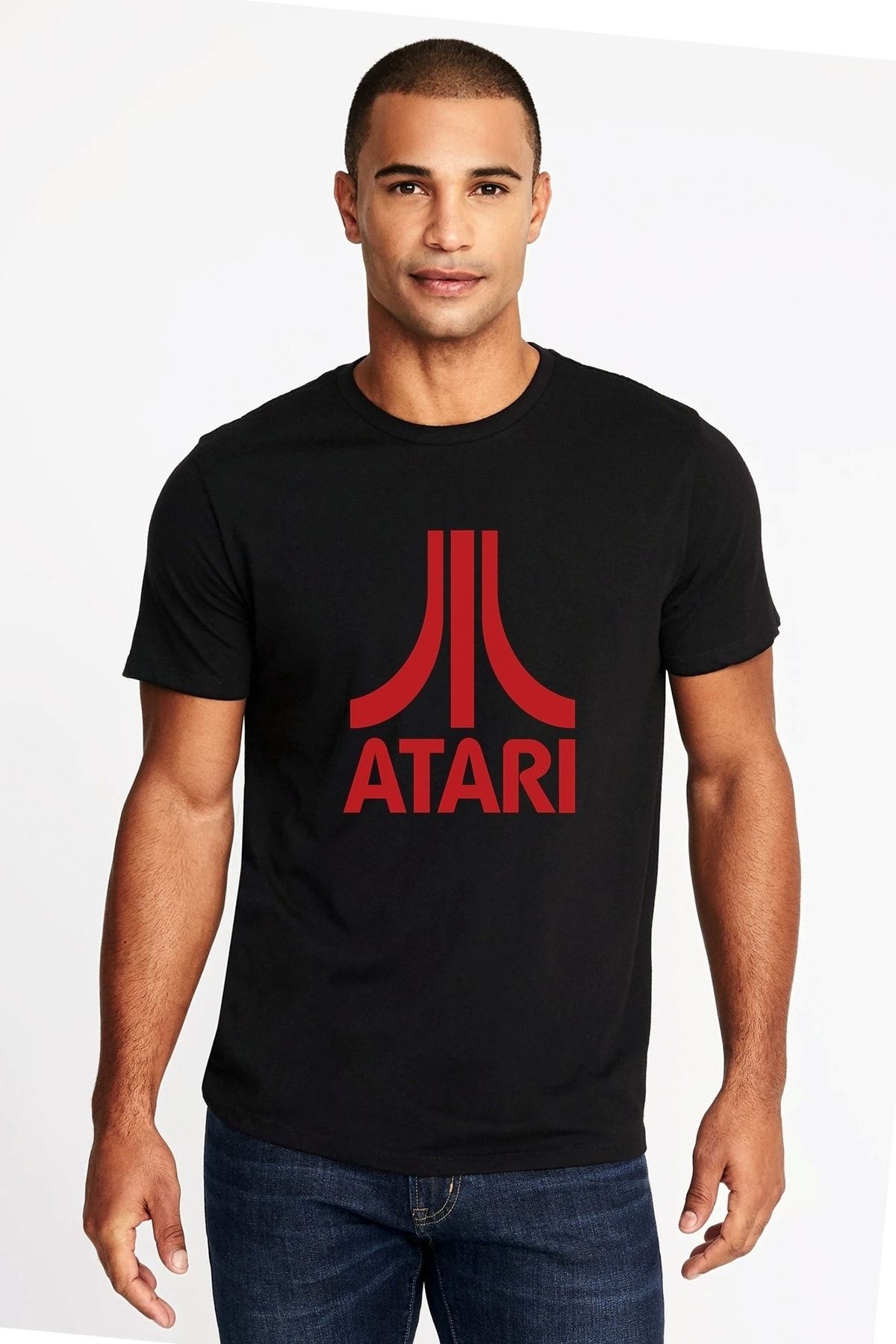 QIVI Atari Logo Baskılı Siyah Erkek Örme Tshirt