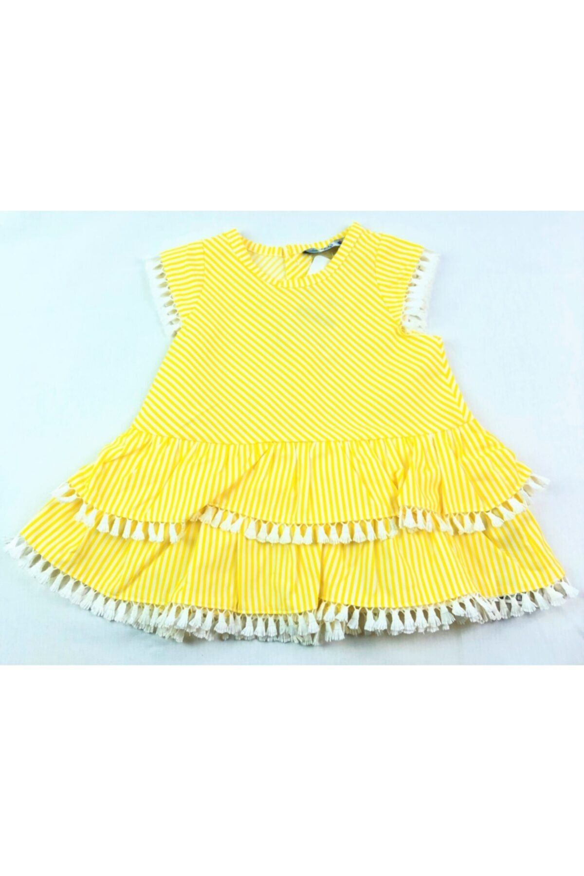 Genel Markalar Kız Bebek Neon Sarı Çizgili Fırfırlı Elbise