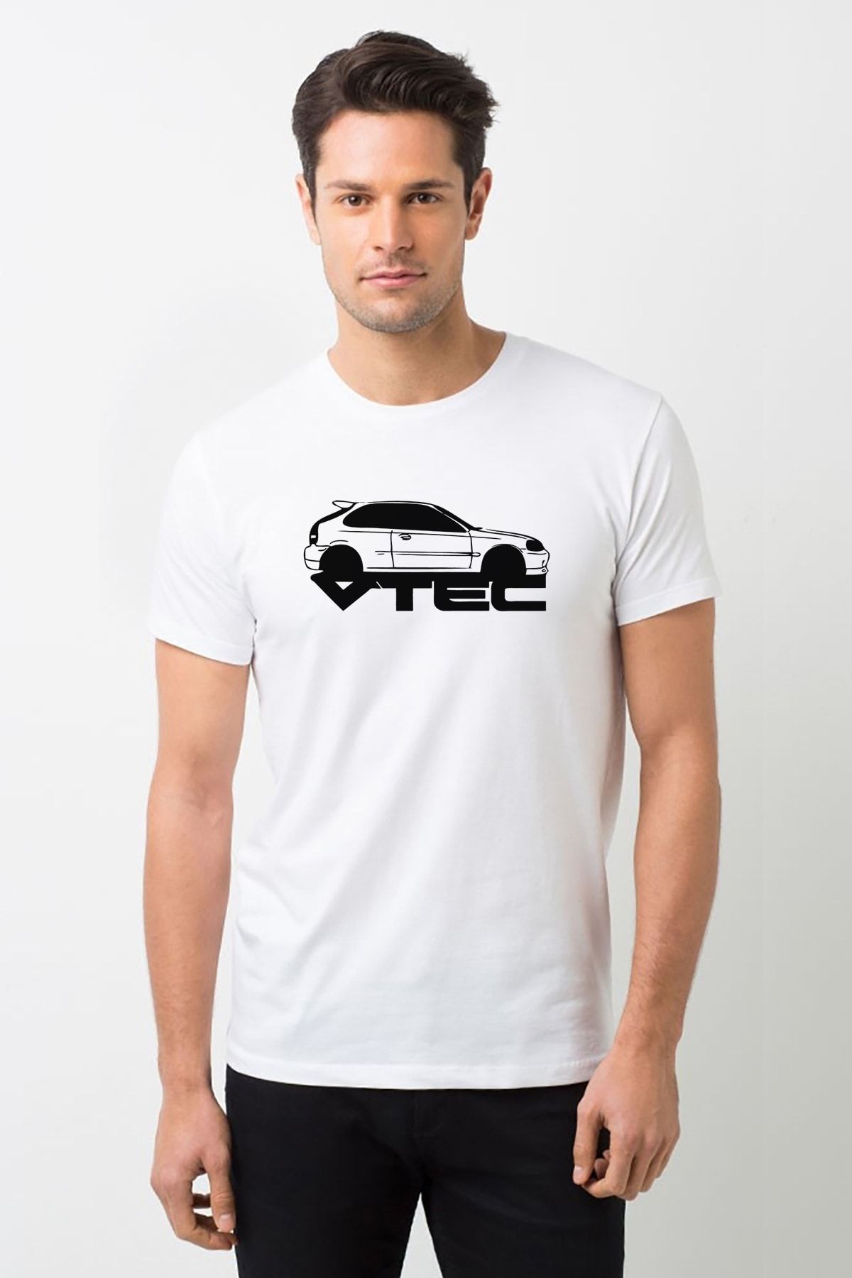 QIVI Honda 2017 Honda Civic Vtech Baskılı Beyaz Erkek Örme Tshirt