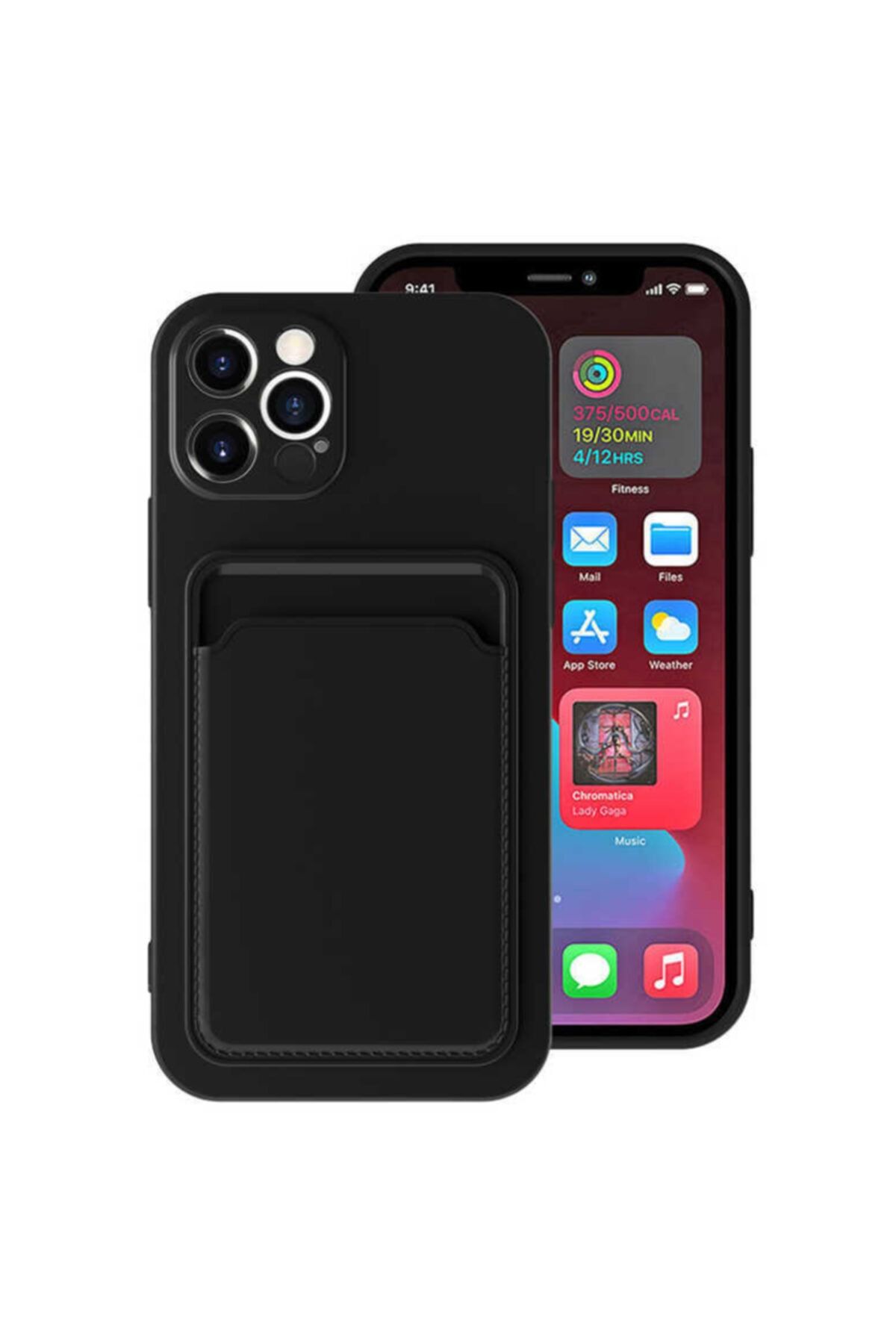 Fibaks Apple Iphone 12 Pro Kılıf Lansman Dokulu Kamera Korumalı Kartlıklı Kart Bölmeli Yumuşak Silikon