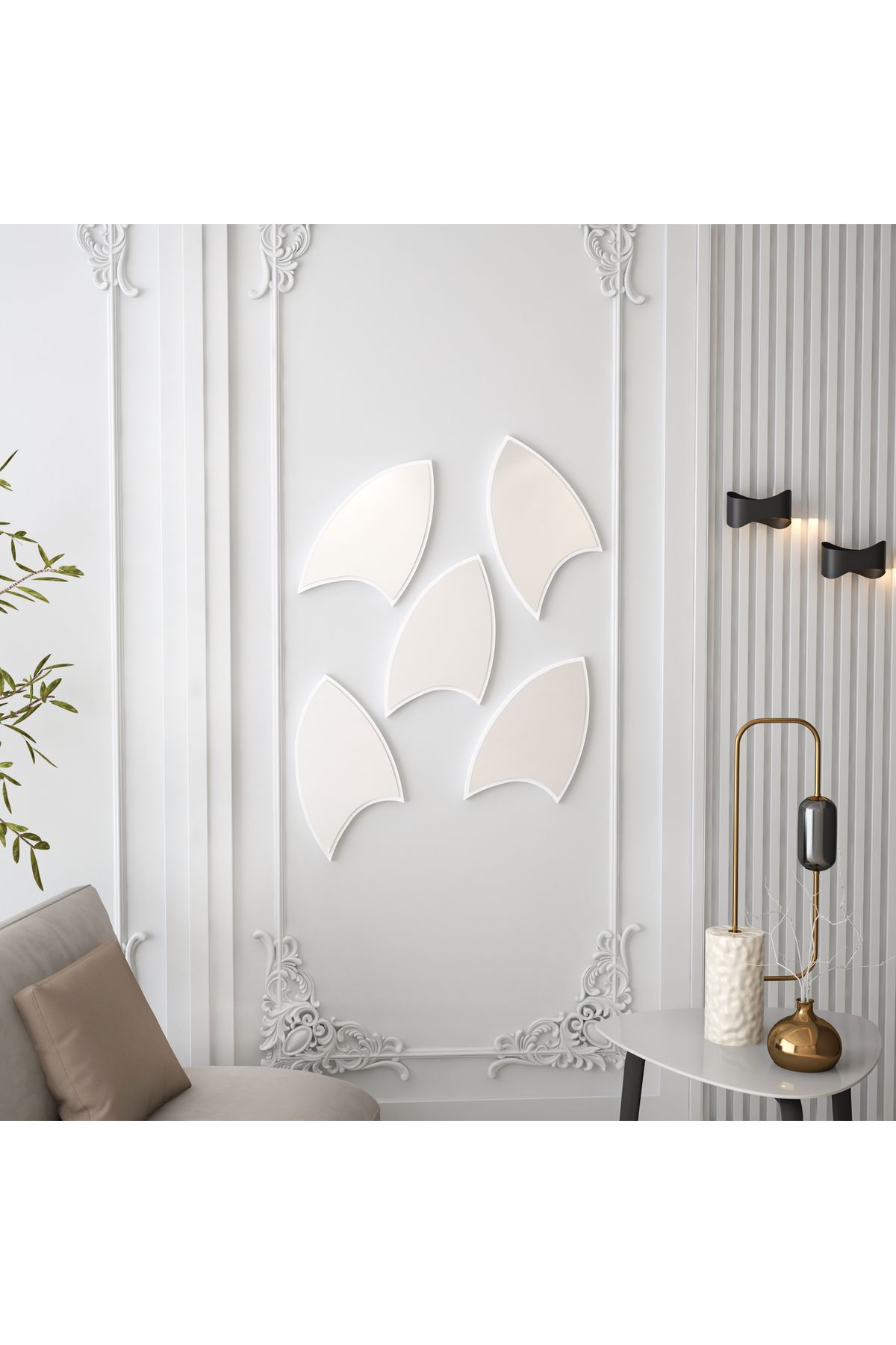 Arnetti Damla Medium Modern Dekoratif Beyaz 5 Parça Ayna