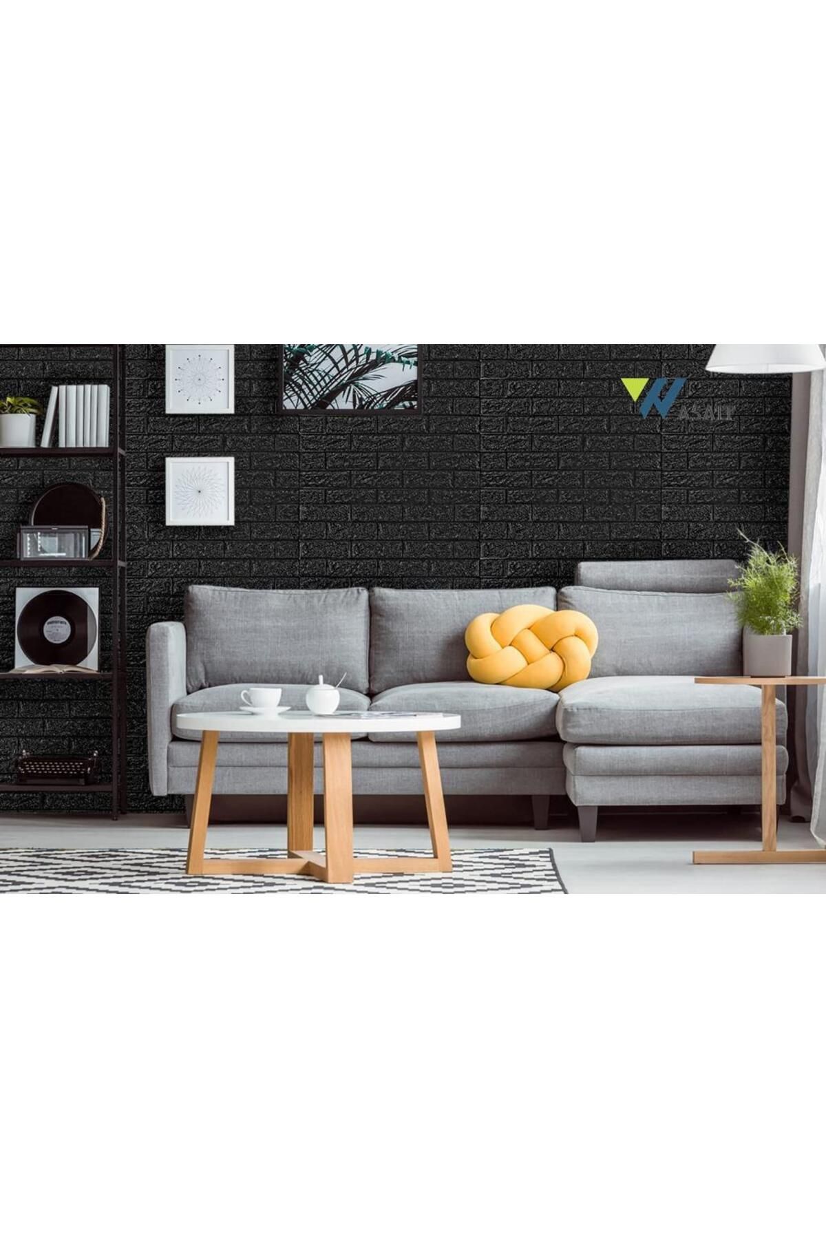 Renkli Duvarlar 50x54 Cm ( 0,27 M²) Siyah Kendinden Yapışkanlı Duvar Kağıdı Esnek Köpük Panel 3d Tuğla Desen
