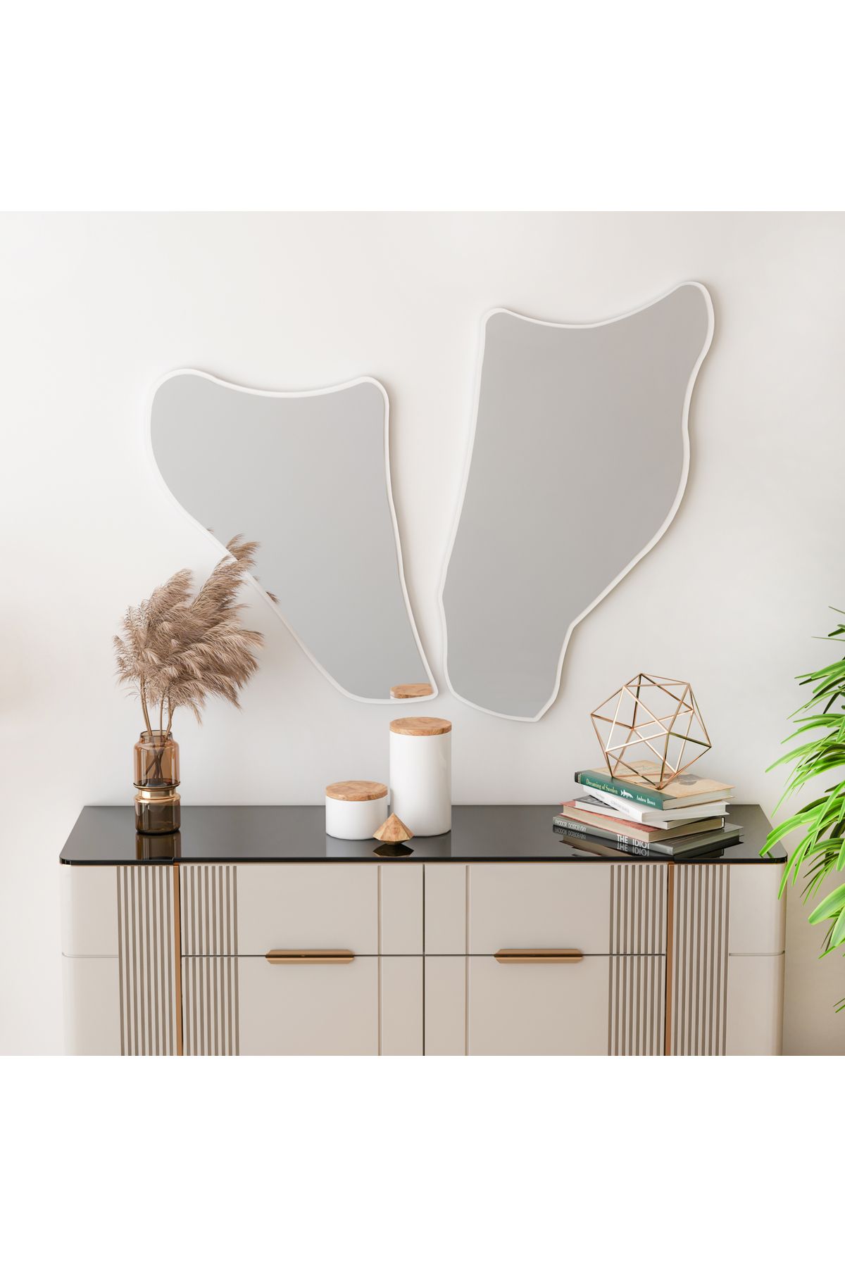 Arnetti Flex Beyaz Modern Dekoratif 2 Parça Salon Ayna