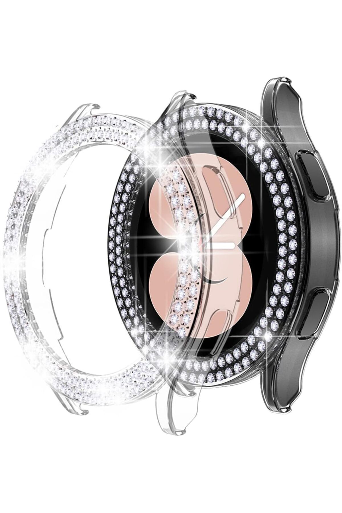 Deppo Trend Samsung Watch 6 40mm Uyumlu Kılıf Ekran ve Kasa Koruyucu Parlak Çift Sıra Taşlı Watch Kasa Koruma