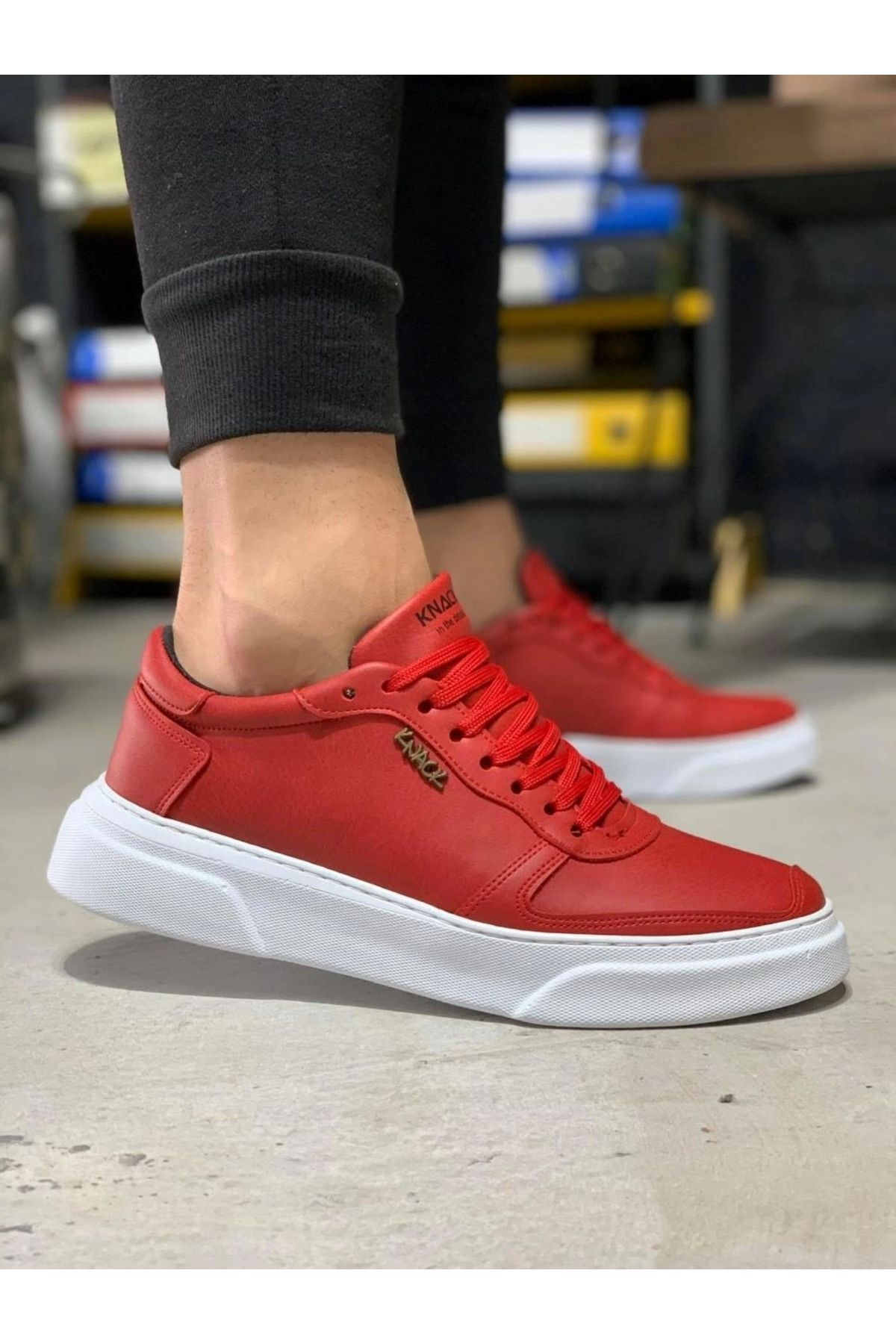 shoecide Bağcıklı Özel Tasarım Cilt Ortopedik Taban Kırmızı Erkek Günlük Sneaker Ayakkabı