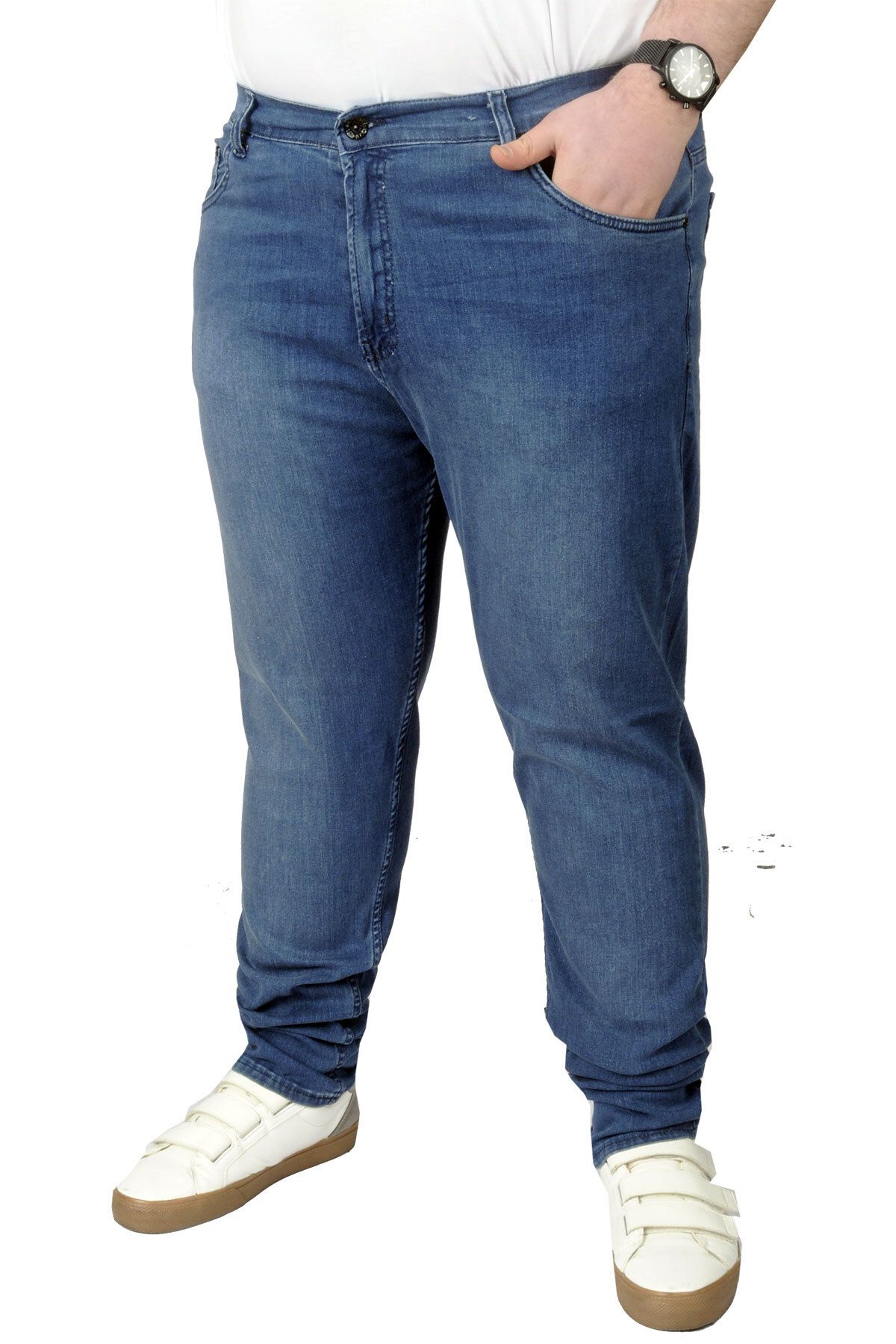 Modexl Mode Xl Büyük Beden Erkek Pantolon Kot 21920 Mavi