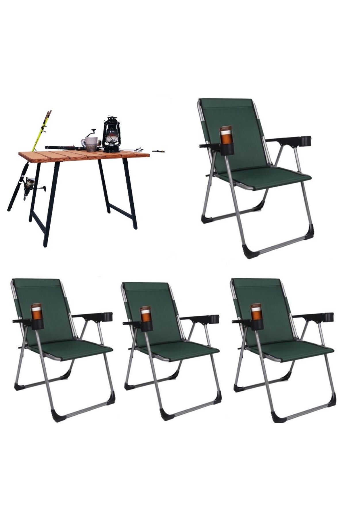ALİN METAL 4''lü Lüks Bardaklı Kamp Sandalyesi Ve Masa Set